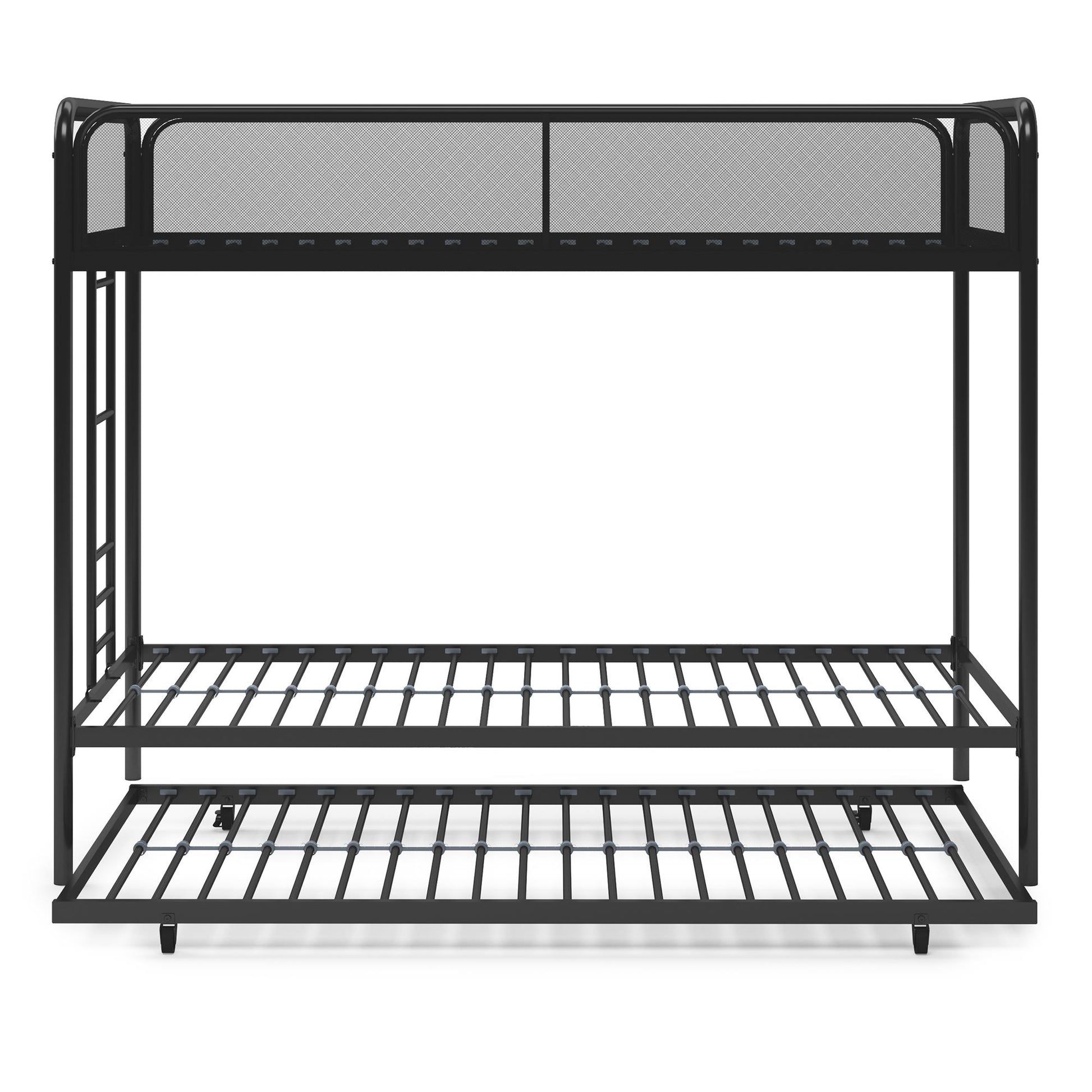 Triple Metal Twin over Twin Bunk Bed with Trundle and Integrated Ladder - Black - Twin-Over-Twin