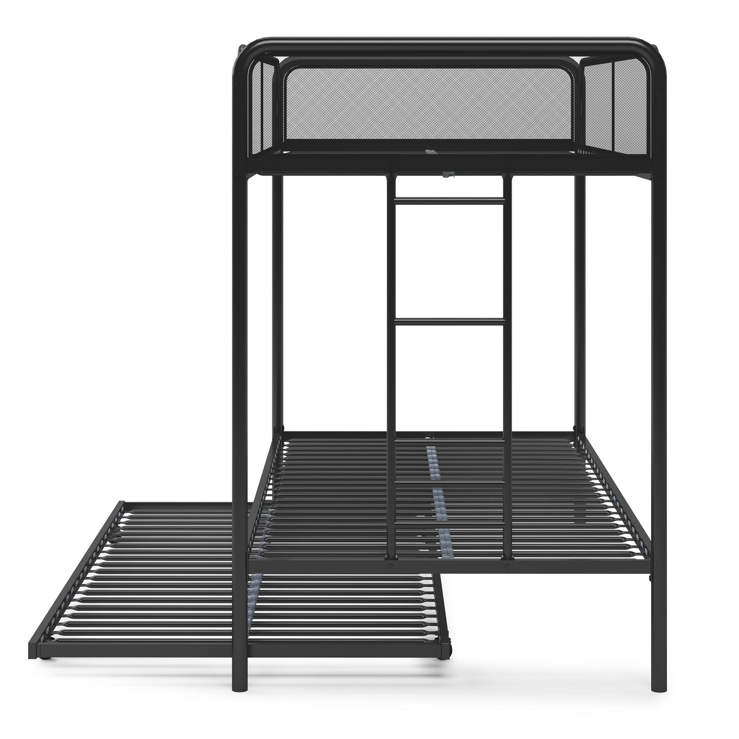 Triple Metal Twin over Twin Bunk Bed with Trundle and Integrated Ladder - Black - Twin-Over-Twin