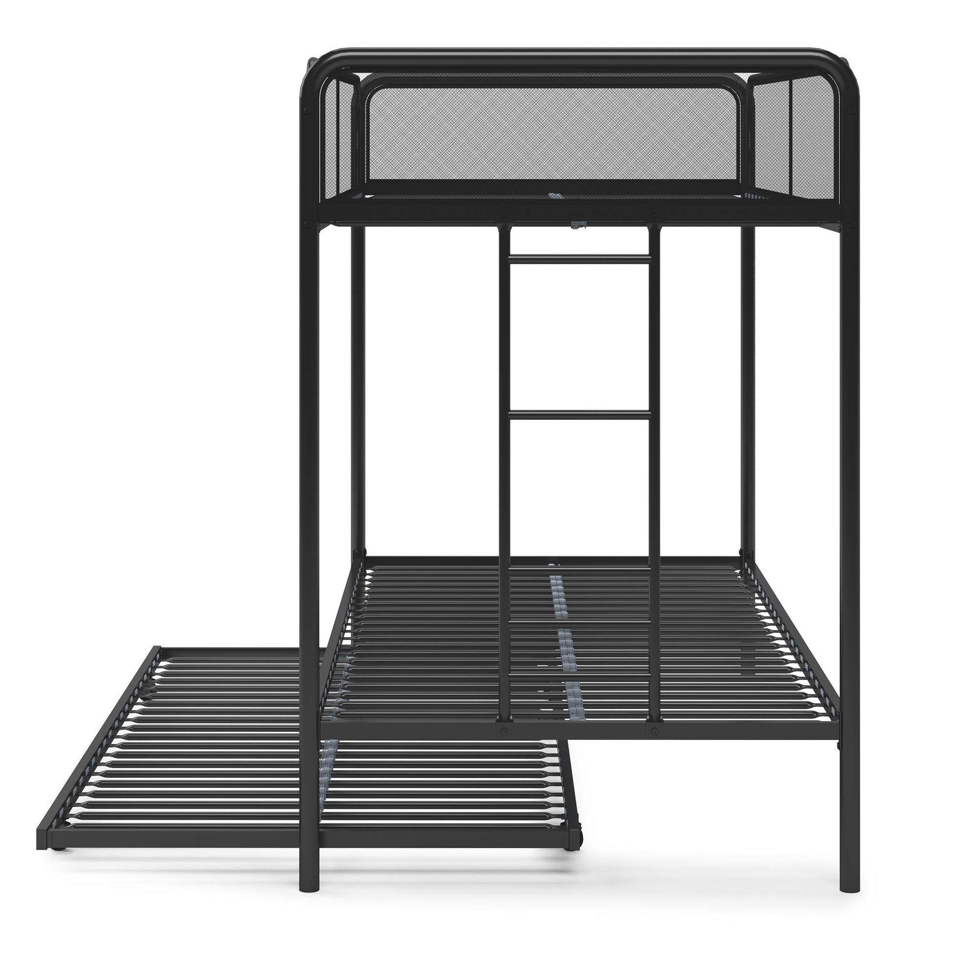 Triple Metal Twin over Twin Bunk Bed with Trundle and Integrated Ladder - Black - Twin-Over-Twin