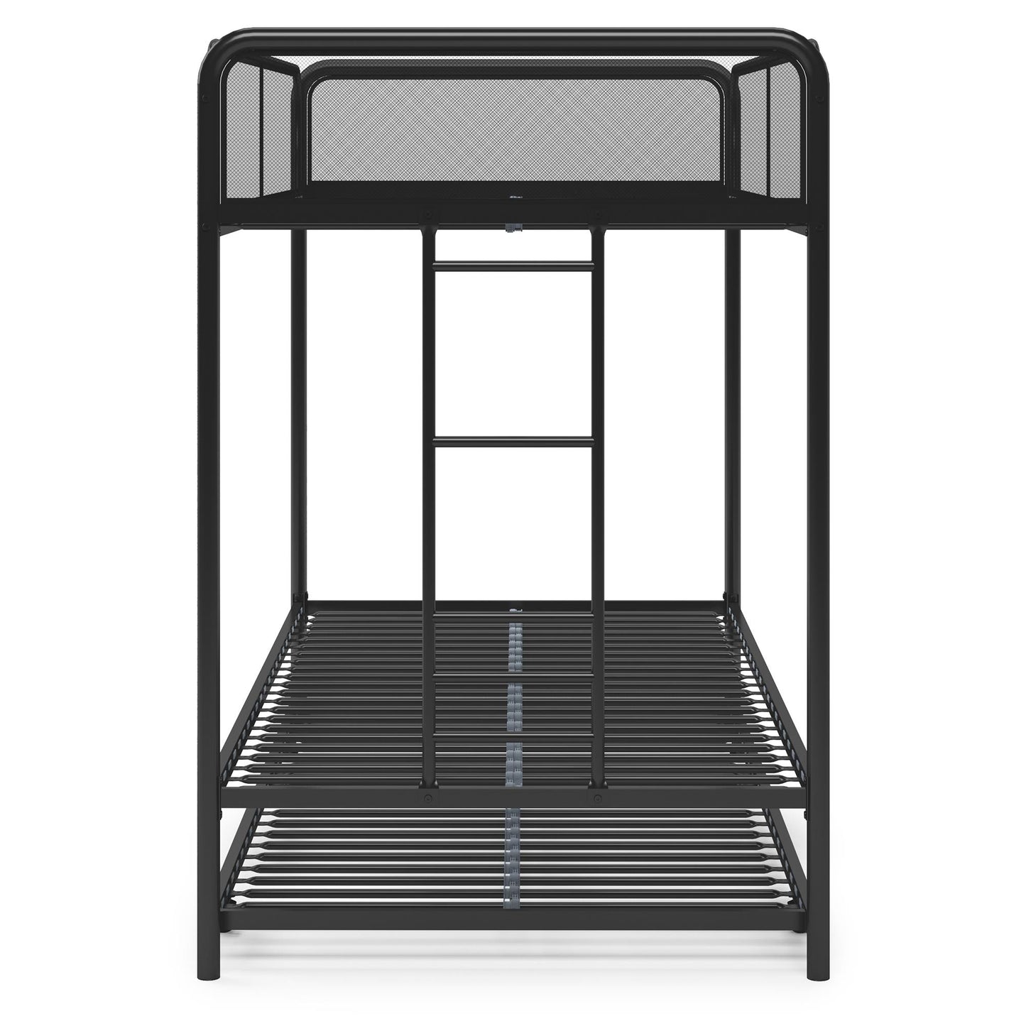 Triple Metal Twin over Twin Bunk Bed with Trundle and Integrated Ladder - Black - Twin-Over-Twin