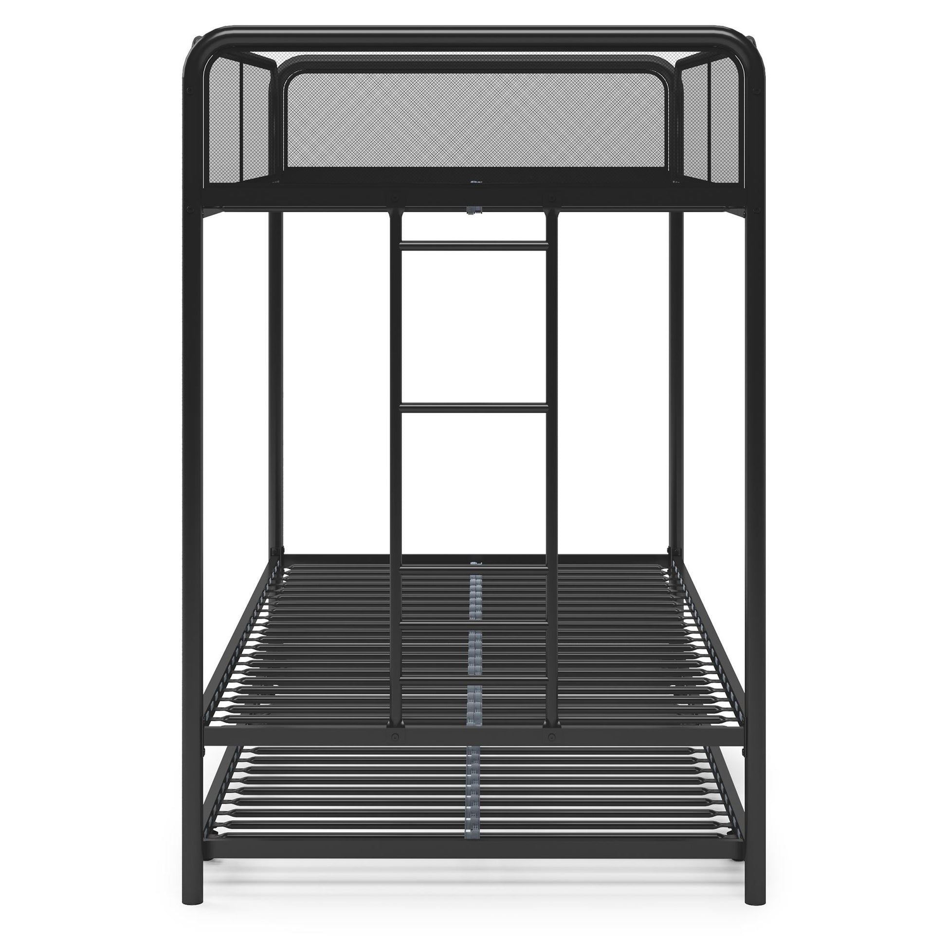 Triple Metal Twin over Twin Bunk Bed with Trundle and Integrated Ladder - Black - Twin-Over-Twin