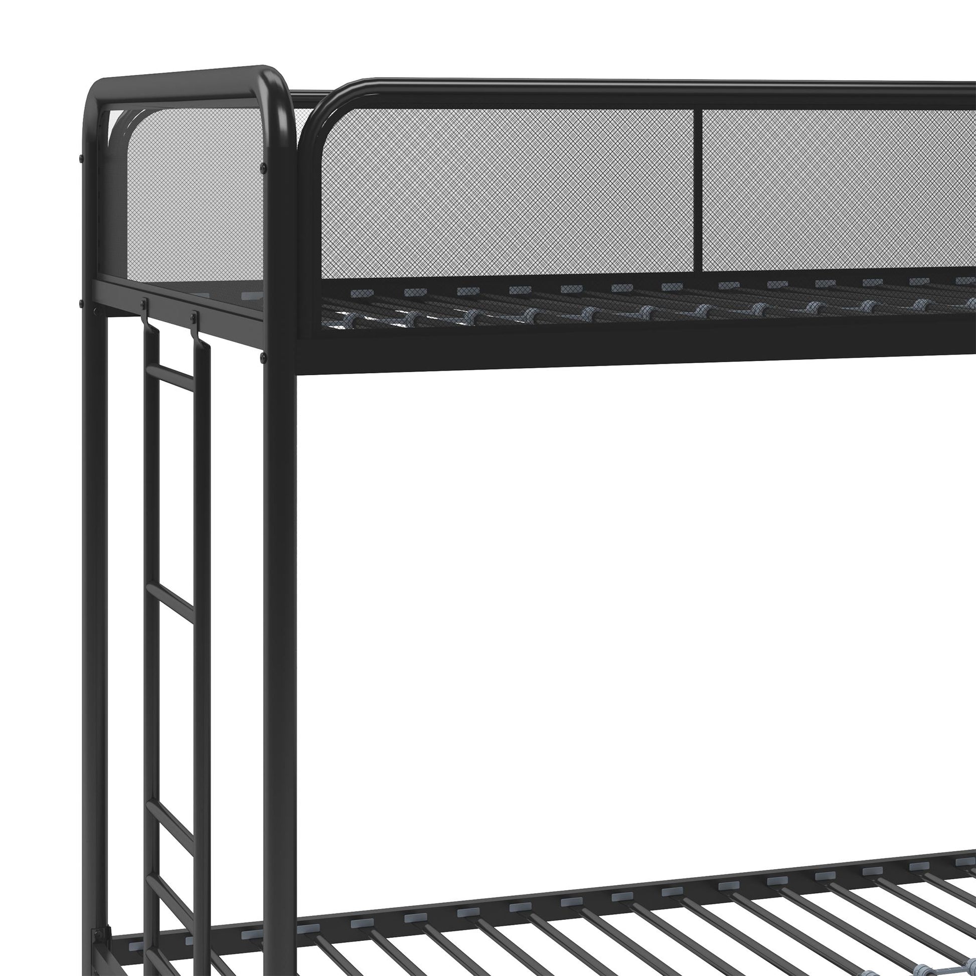 Triple Metal Twin over Twin Bunk Bed with Trundle and Integrated Ladder - Black - Twin-Over-Twin