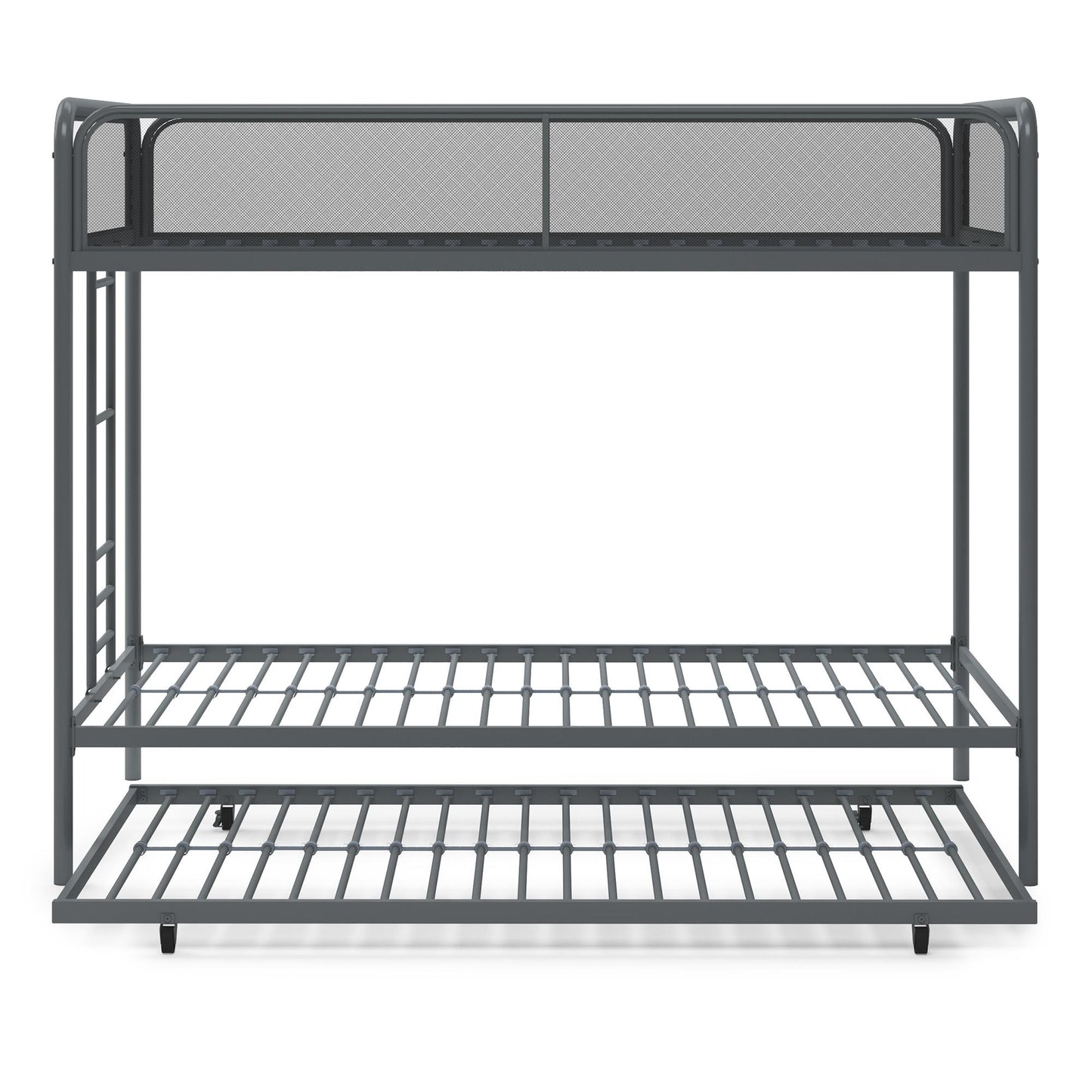 Triple Metal Twin over Twin Bunk Bed with Trundle and Integrated Ladder - Gray - Twin-Over-Twin