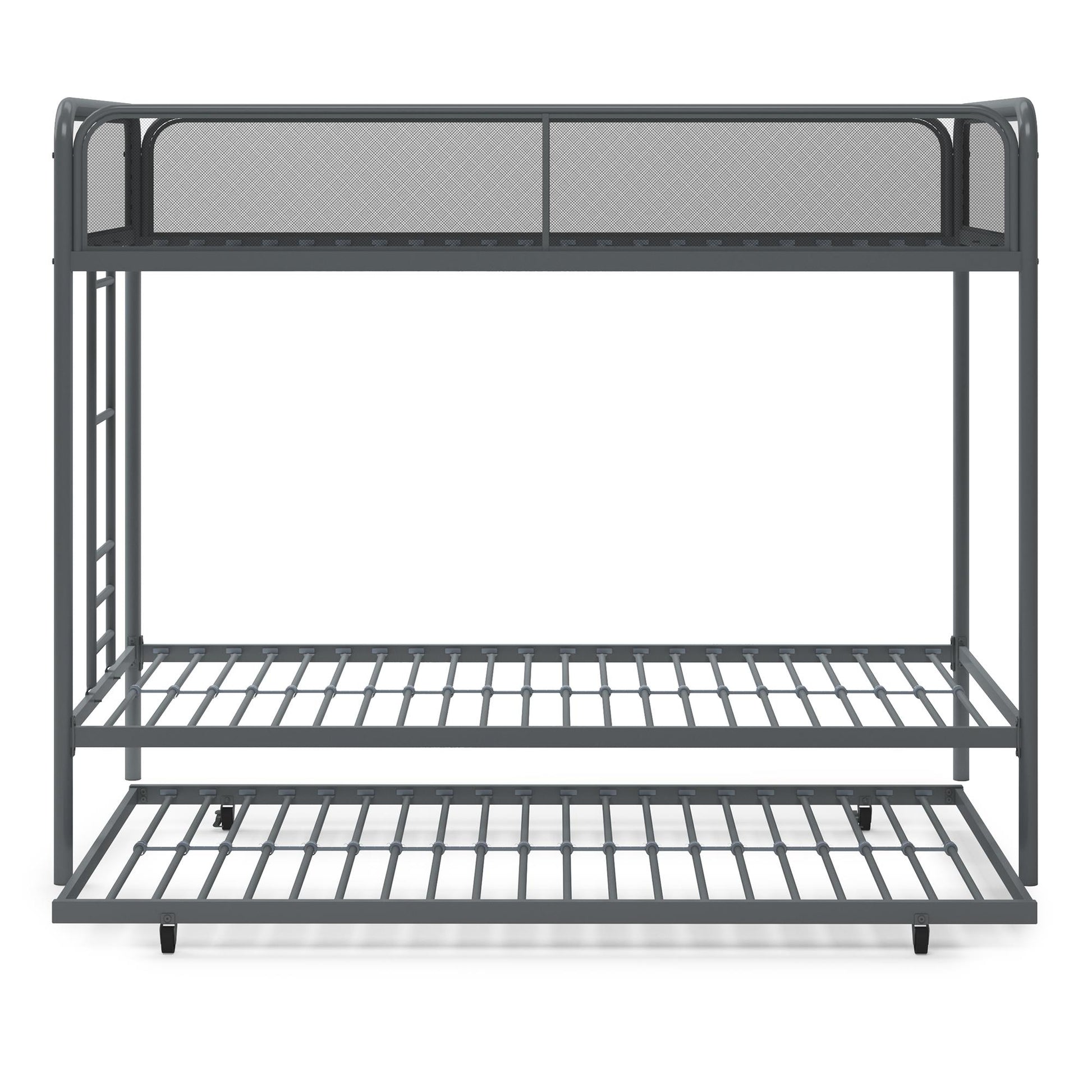 Triple Metal Twin over Twin Bunk Bed with Trundle and Integrated Ladder - Gray - Twin-Over-Twin