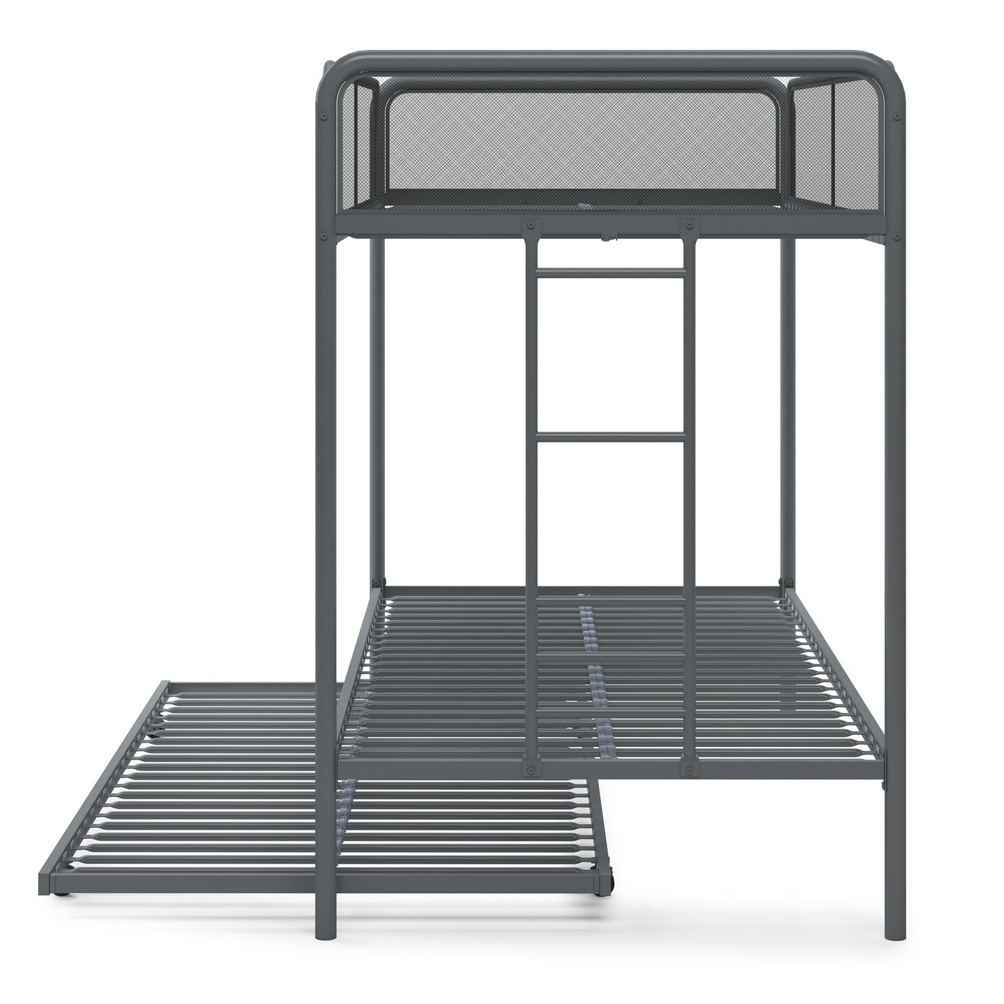 Triple Metal Twin over Twin Bunk Bed with Trundle and Integrated Ladder - Gray - Twin-Over-Twin