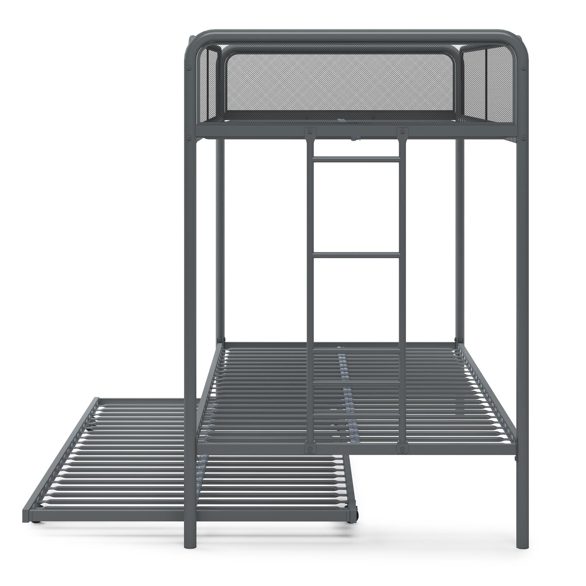 Triple Metal Twin over Twin Bunk Bed with Trundle and Integrated Ladder - Gray - Twin-Over-Twin