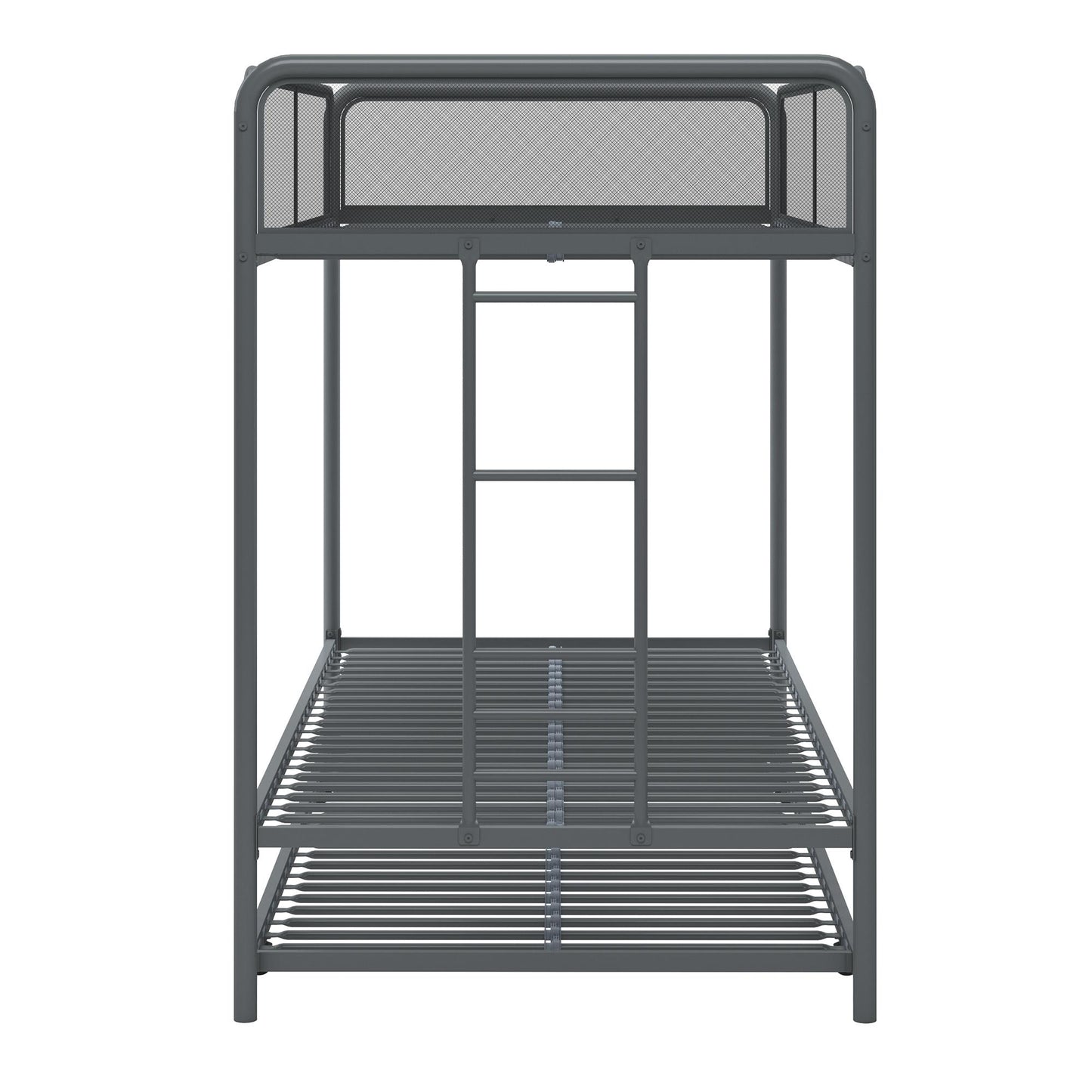 Triple Metal Twin over Twin Bunk Bed with Trundle and Integrated Ladder - Gray - Twin-Over-Twin