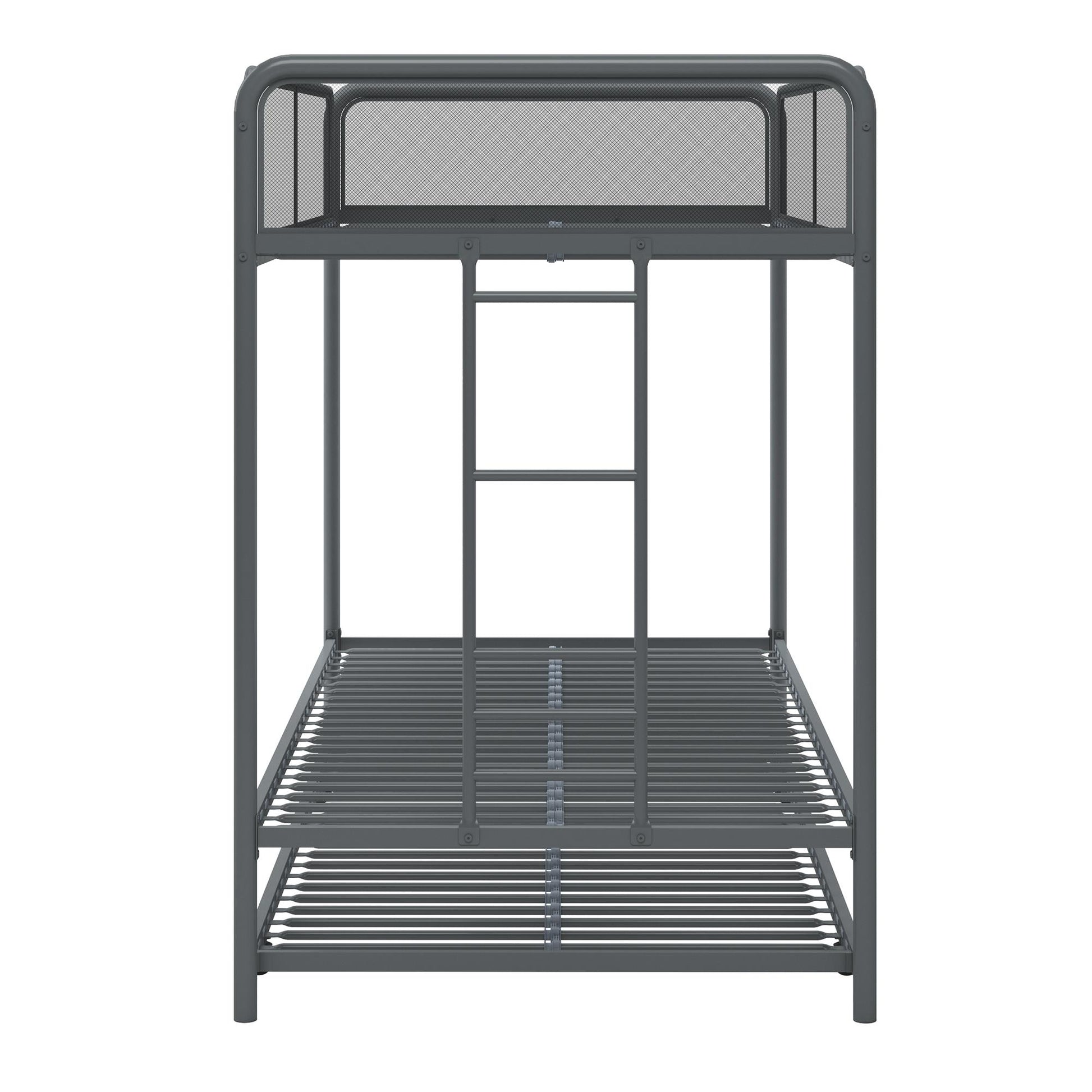 Triple Metal Twin over Twin Bunk Bed with Trundle and Integrated Ladder - Gray - Twin-Over-Twin