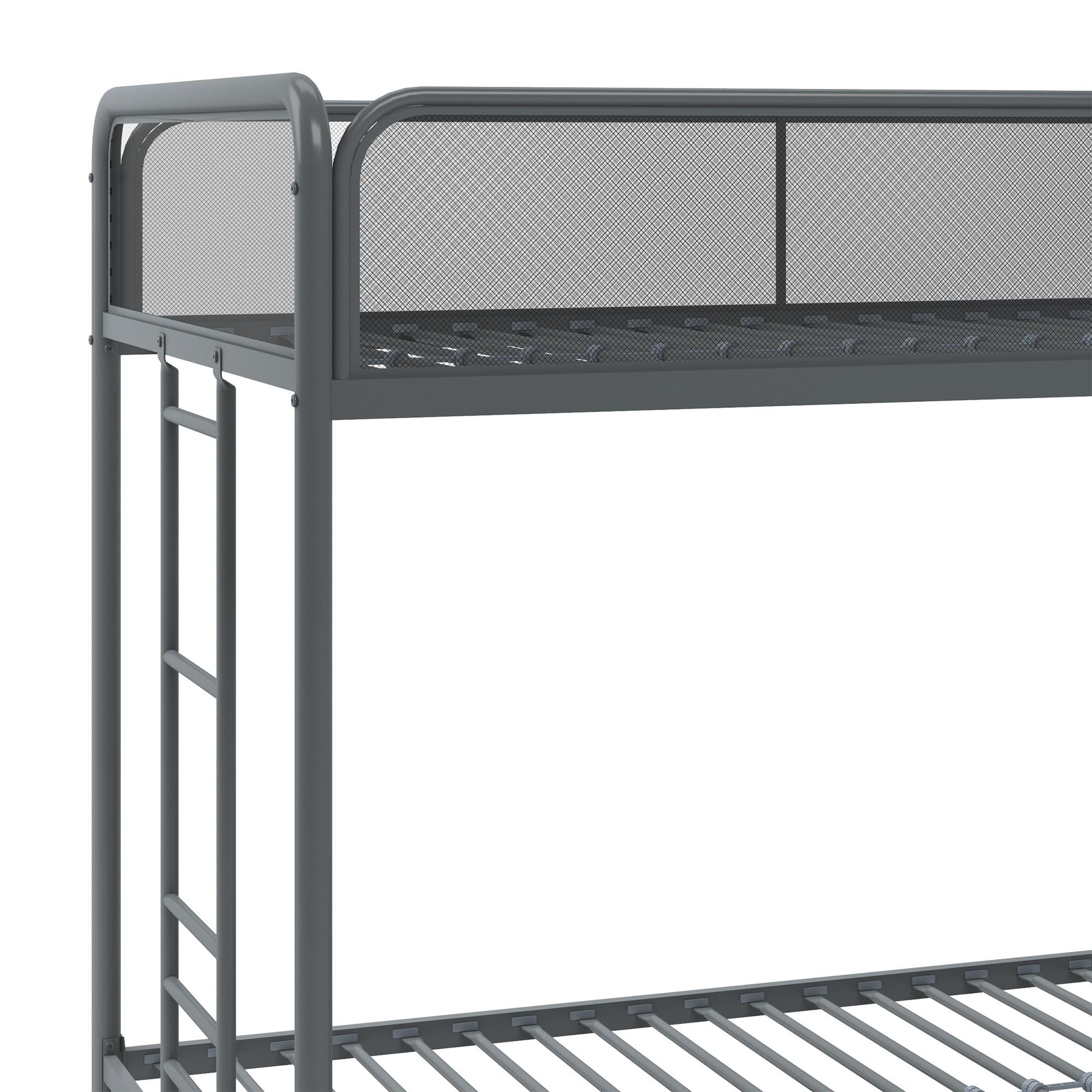 Triple Metal Twin over Twin Bunk Bed with Trundle and Integrated Ladder - Gray - Twin-Over-Twin
