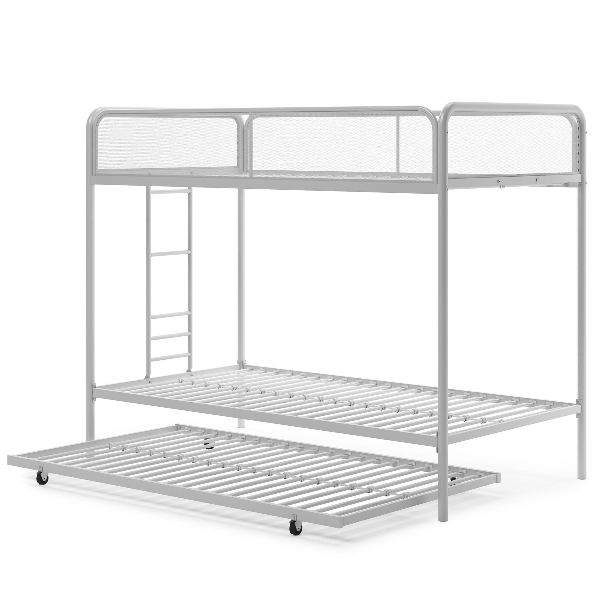 Triple Metal Twin over Twin Bunk Bed with Trundle and Integrated Ladder - White - Twin-Over-Twin