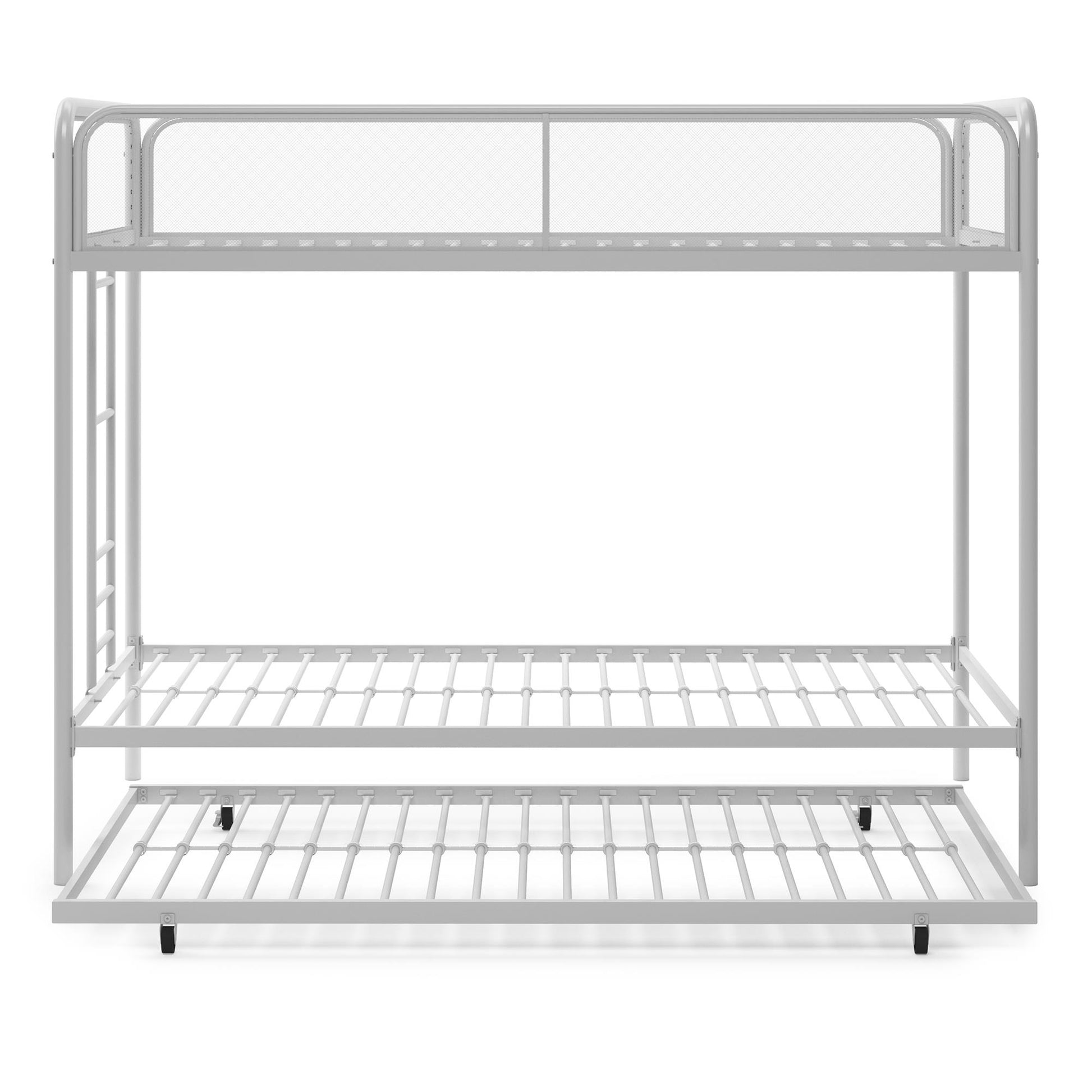 Triple Metal Twin over Twin Bunk Bed with Trundle and Integrated Ladder - White - Twin-Over-Twin
