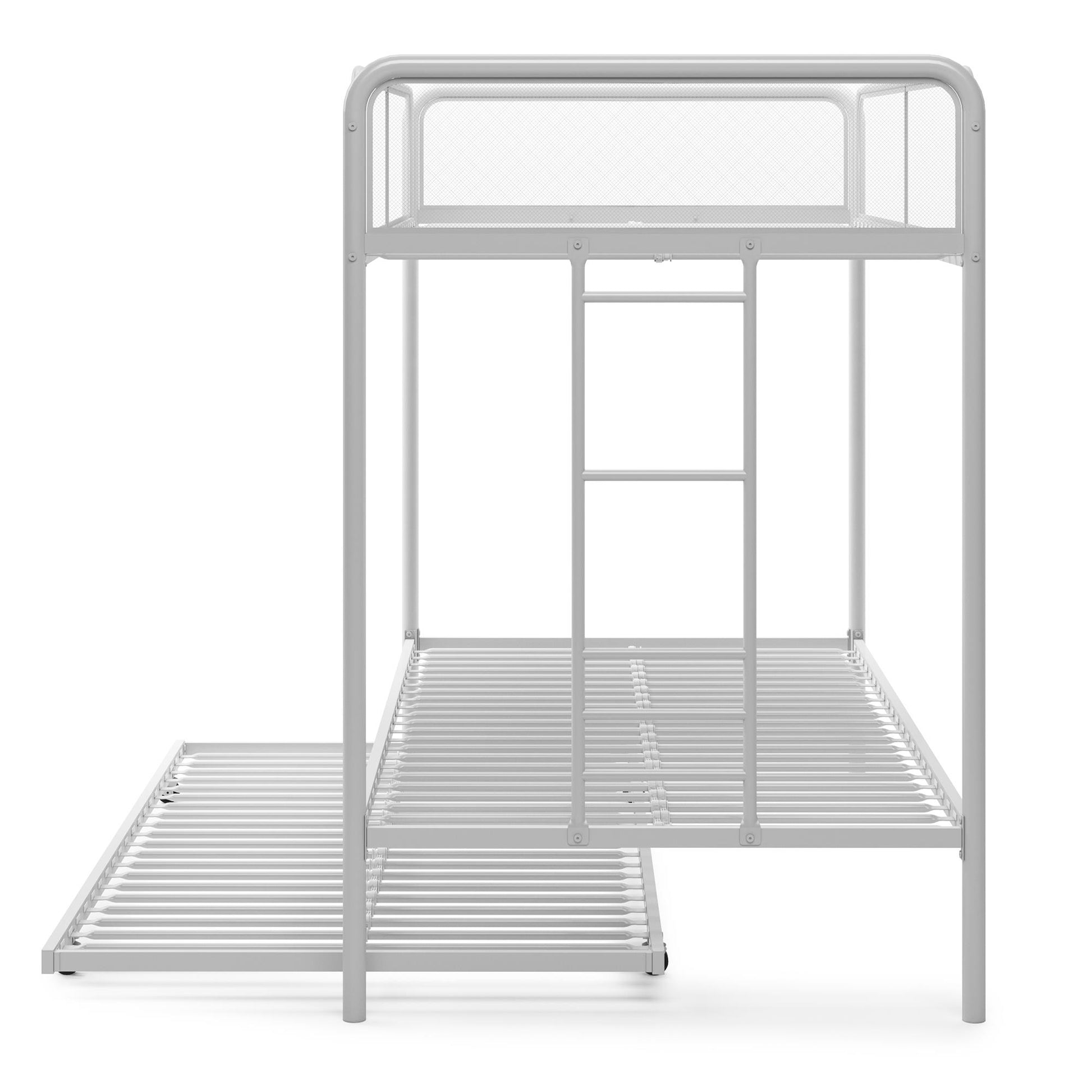Triple Metal Twin over Twin Bunk Bed with Trundle and Integrated Ladder - White - Twin-Over-Twin