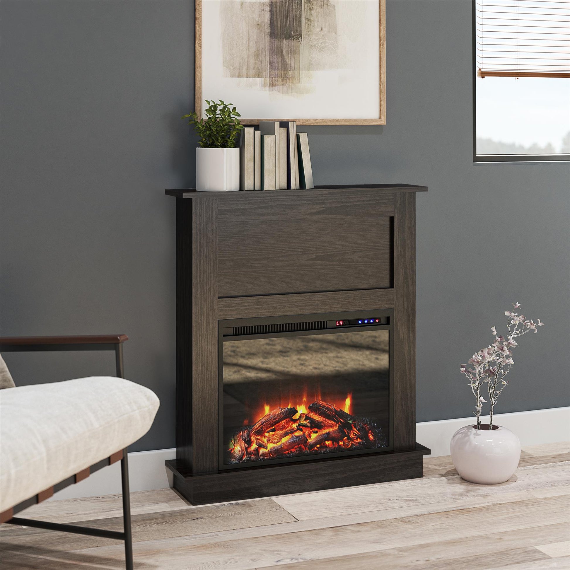 Ellsworth Modern Electric Fireplace with Mantel and 23 Inch Fireplace Insert - Espresso