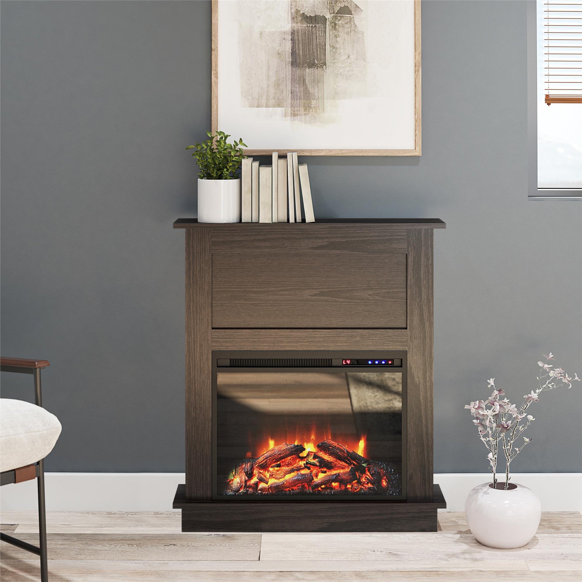 Ellsworth Modern Electric Fireplace with Mantel and 23 Inch Fireplace Insert - Espresso