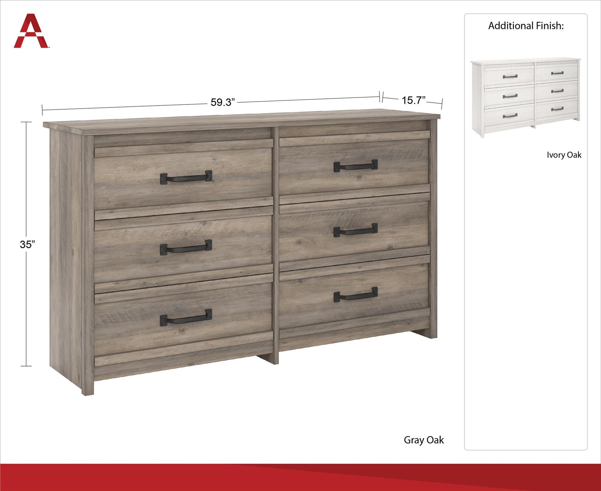 Bassinger 6 Drawer Bedroom Dresser with Pewter Handles - Ivory Oak