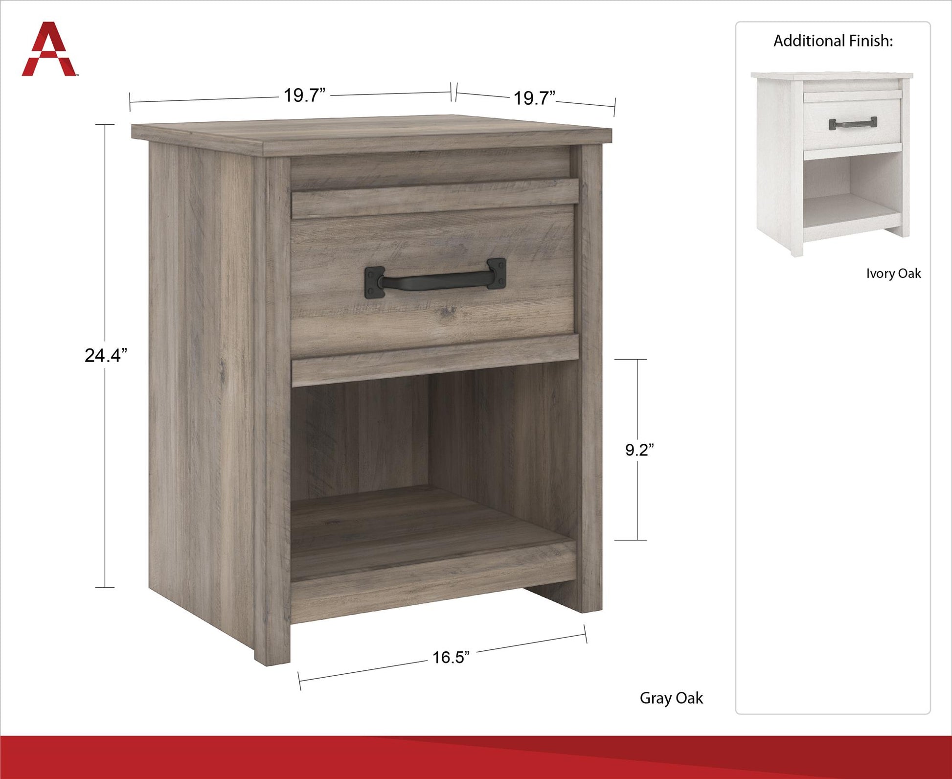 Bassinger 1 Drawer Bedroom Nightstand with Pewter Handles - Ivory Oak