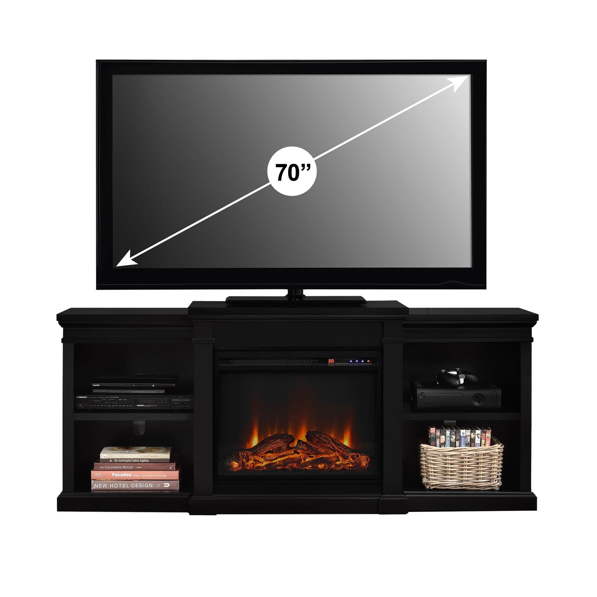 Manchester Electric Fireplace TV Stand for TVs up to 70 Inches - Black