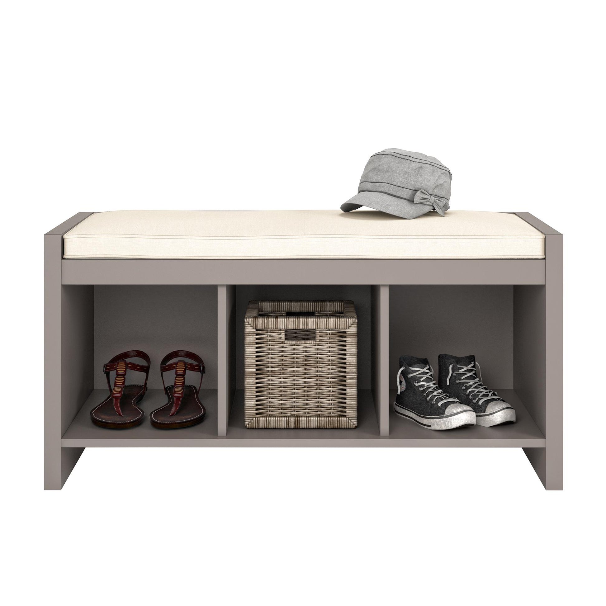 Penelope Entryway Storage Bench with Cushion and Cubbies - Taupe