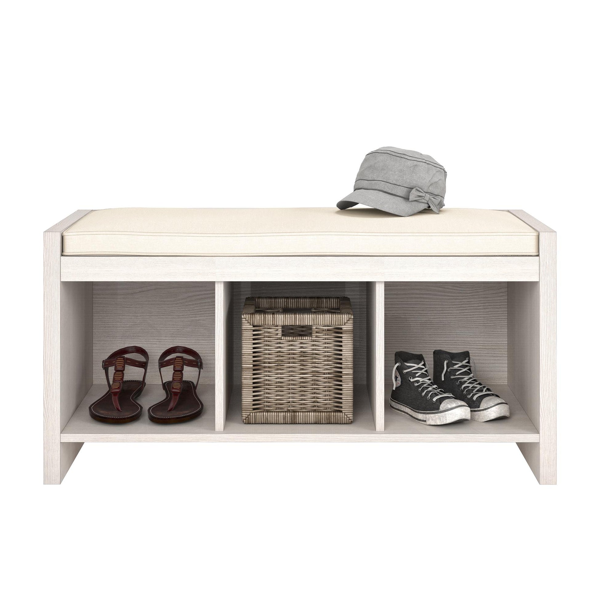 Penelope Entryway Storage Bench with Cushion and Cubbies - Ivory Pine