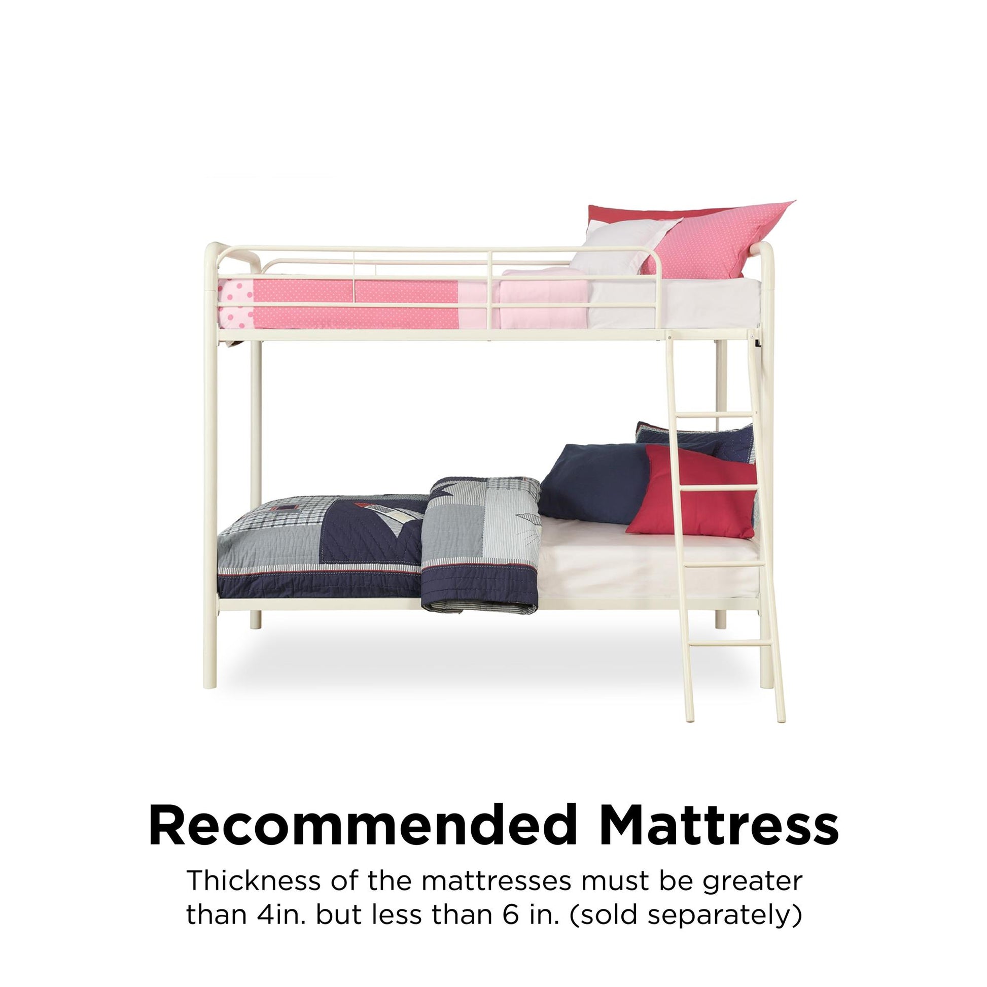 Dusty Twin over Twin Metal Bunk Bed with Slanted Front Ladder and Guardrails - White - Twin-Over-Twin