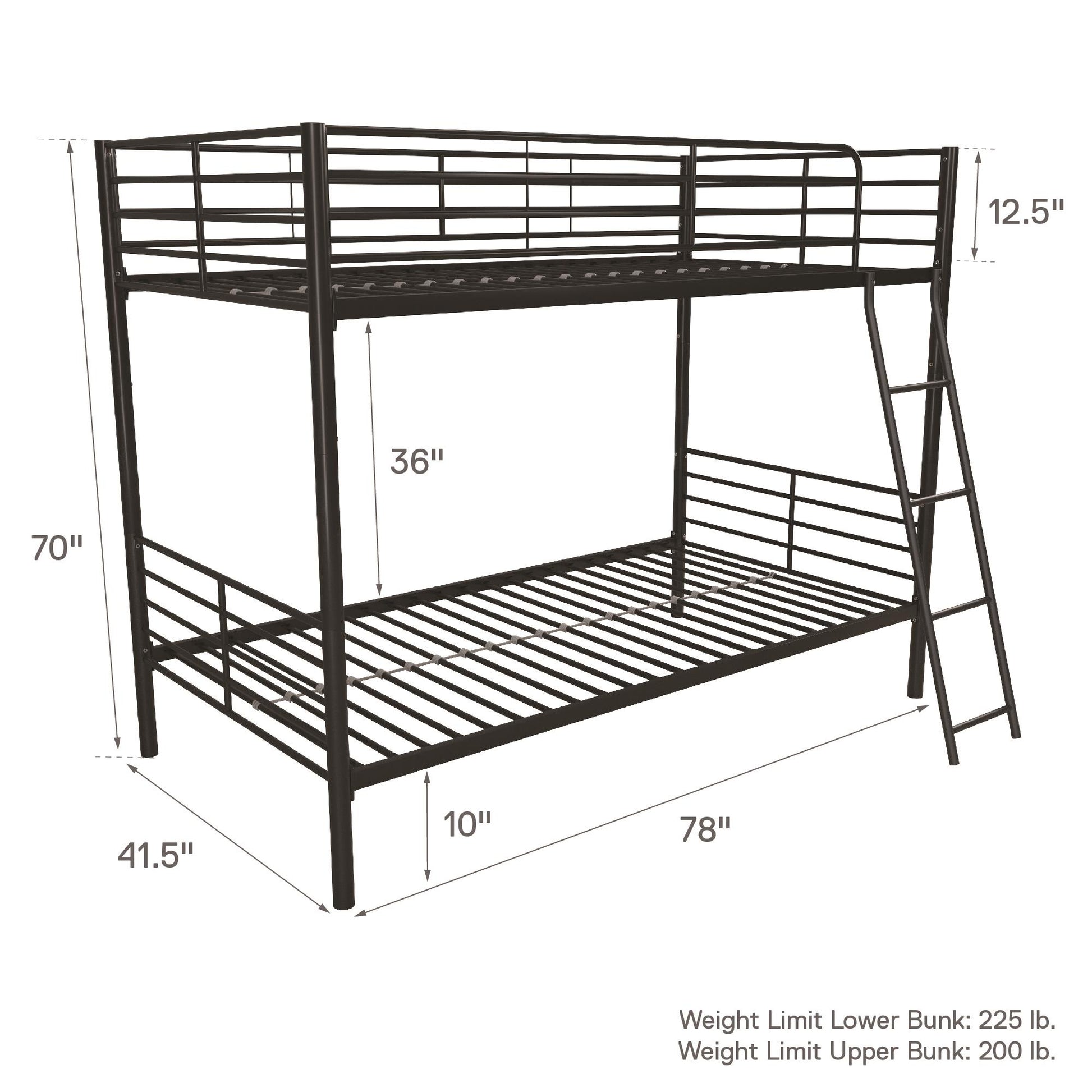 Mainstays Convertible Twin over Twin Metal Bunk Bed, Black - Black - Twin-Over-Twin