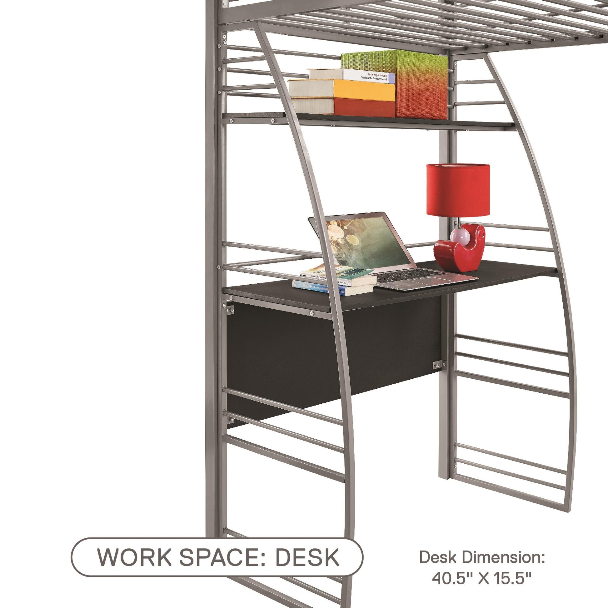 Sage Studio Twin Loft Bed with Integrated Desk and Shelves - Silver - Twin