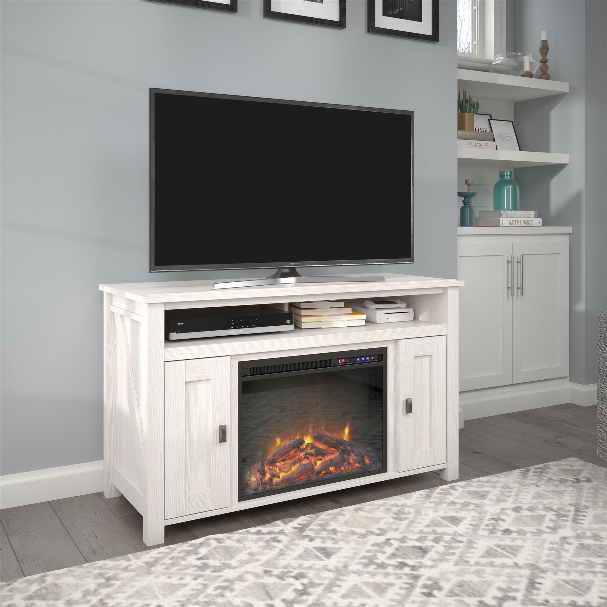 Farmington Electric Fireplace TV Console for TVs up to 50 Inch - Ivory Oak