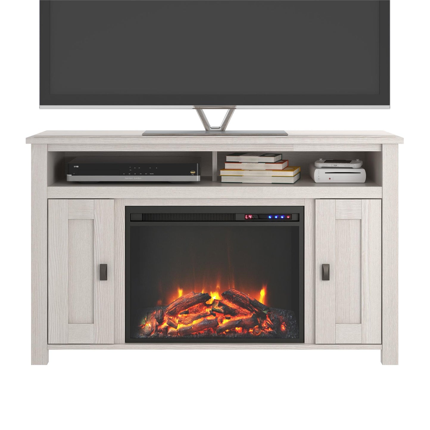 Farmington Electric Fireplace TV Console for TVs up to 50 Inch - Ivory Oak