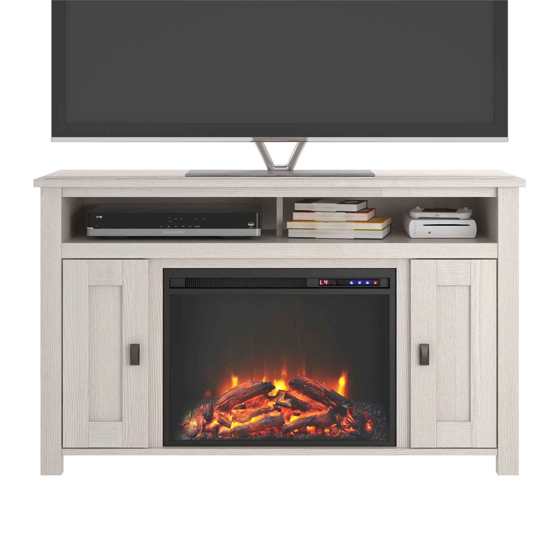 Farmington Electric Fireplace TV Console for TVs up to 50 Inch - Ivory Oak