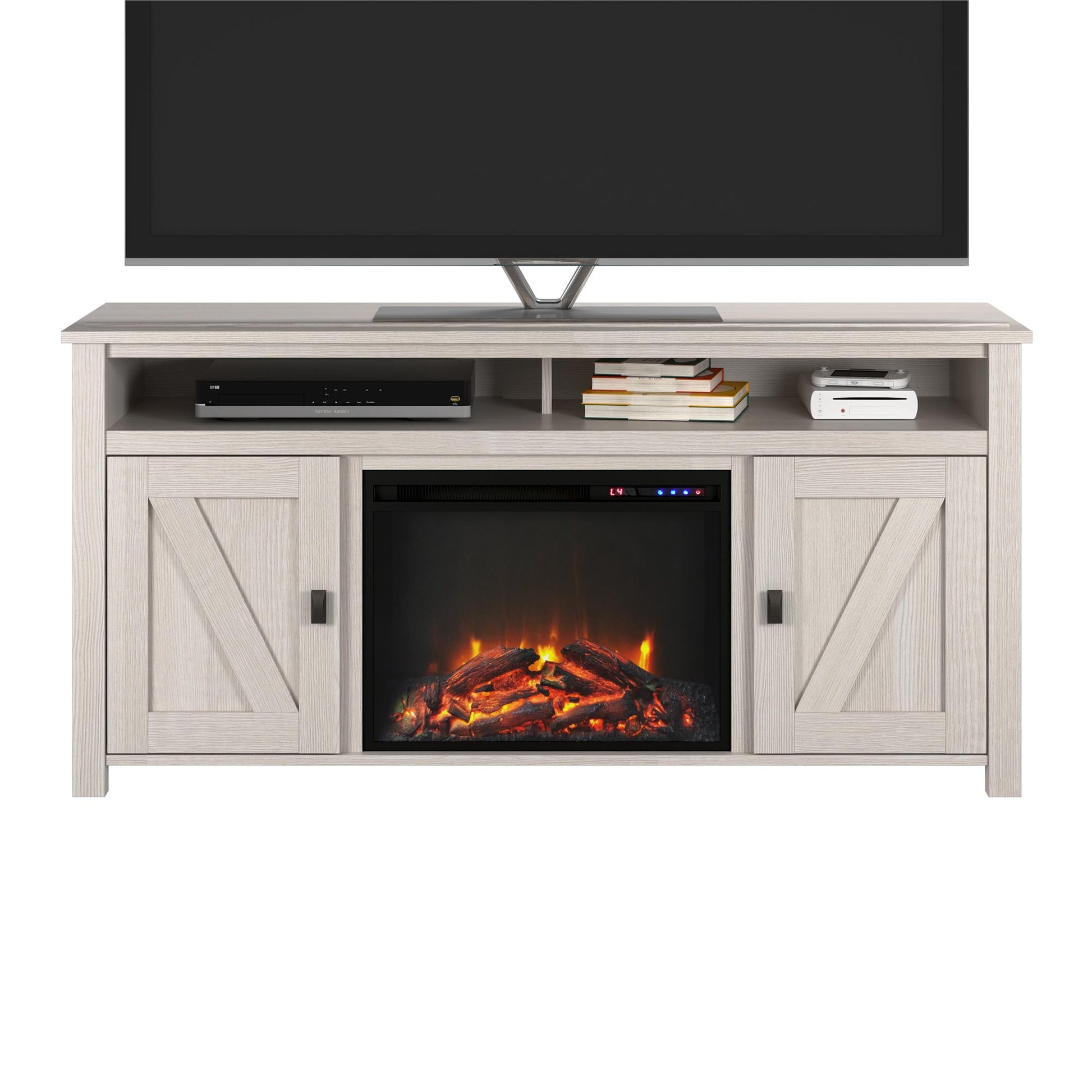Farmington Electric Fireplace TV Console for TVs up to 60 Inch - Ivory Oak