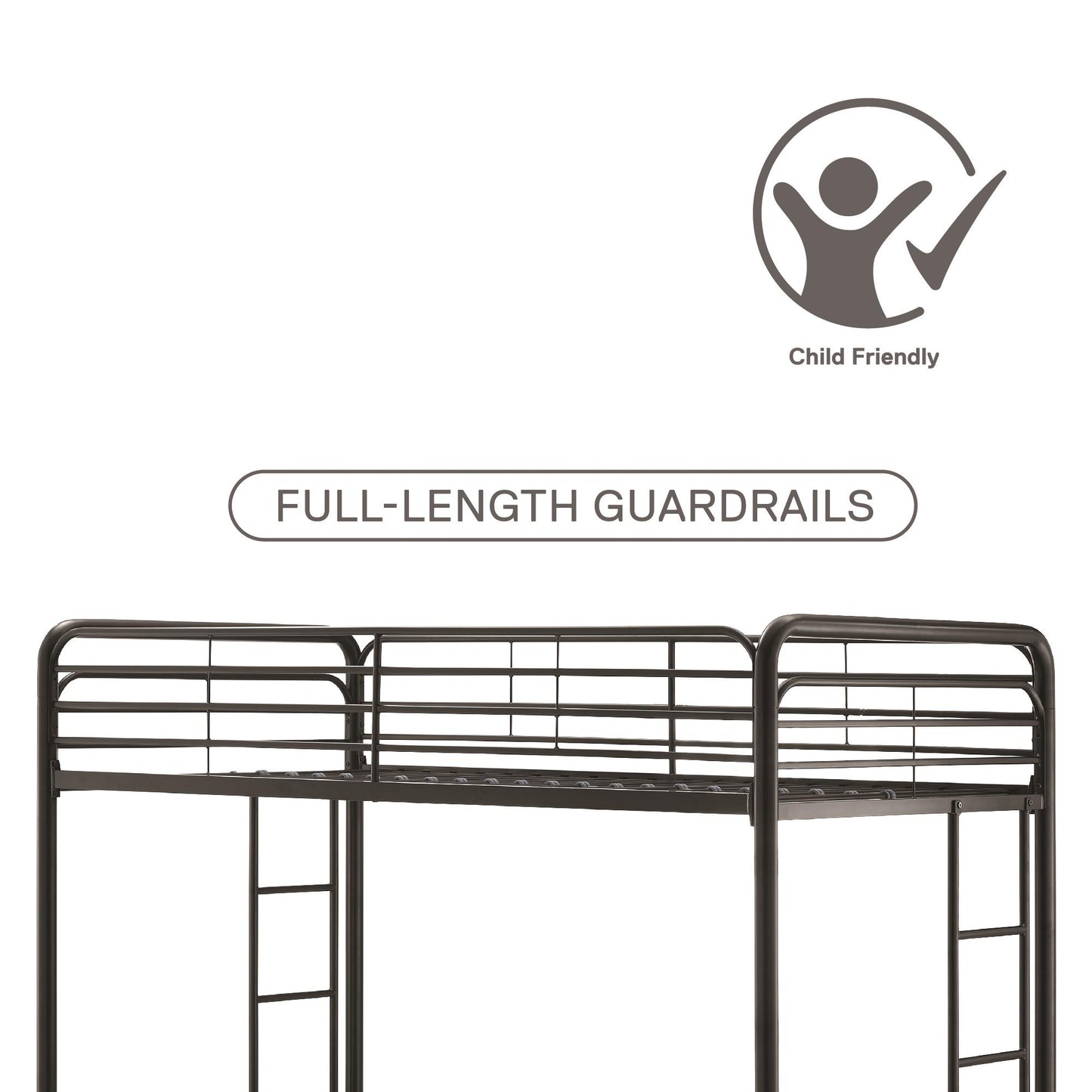 Mainstays Twin over Twin Metal Bunk Bed with Storage Bins, Black - Black - Twin-Over-Twin