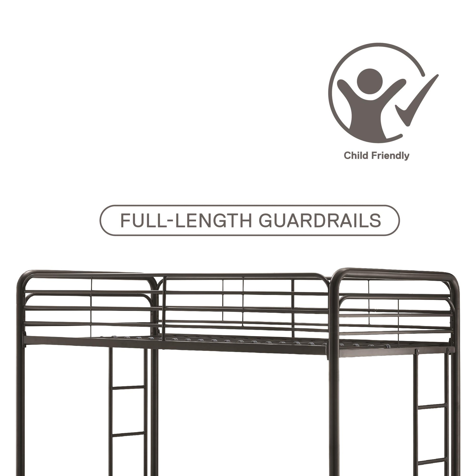 Mainstays Twin over Twin Metal Bunk Bed with Storage Bins, Black - Black - Twin-Over-Twin