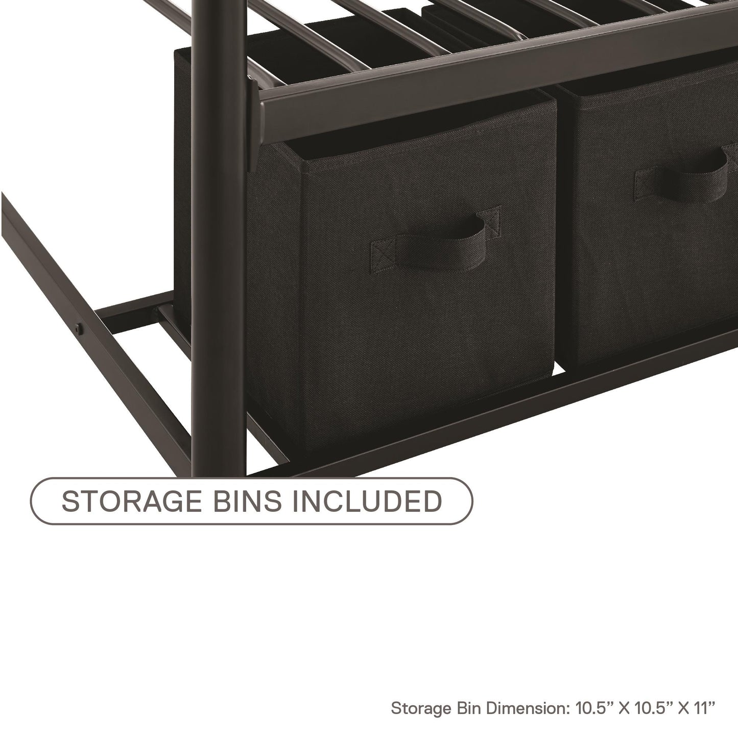 Mainstays Twin over Twin Metal Bunk Bed with Storage Bins, Black - Black - Twin-Over-Twin