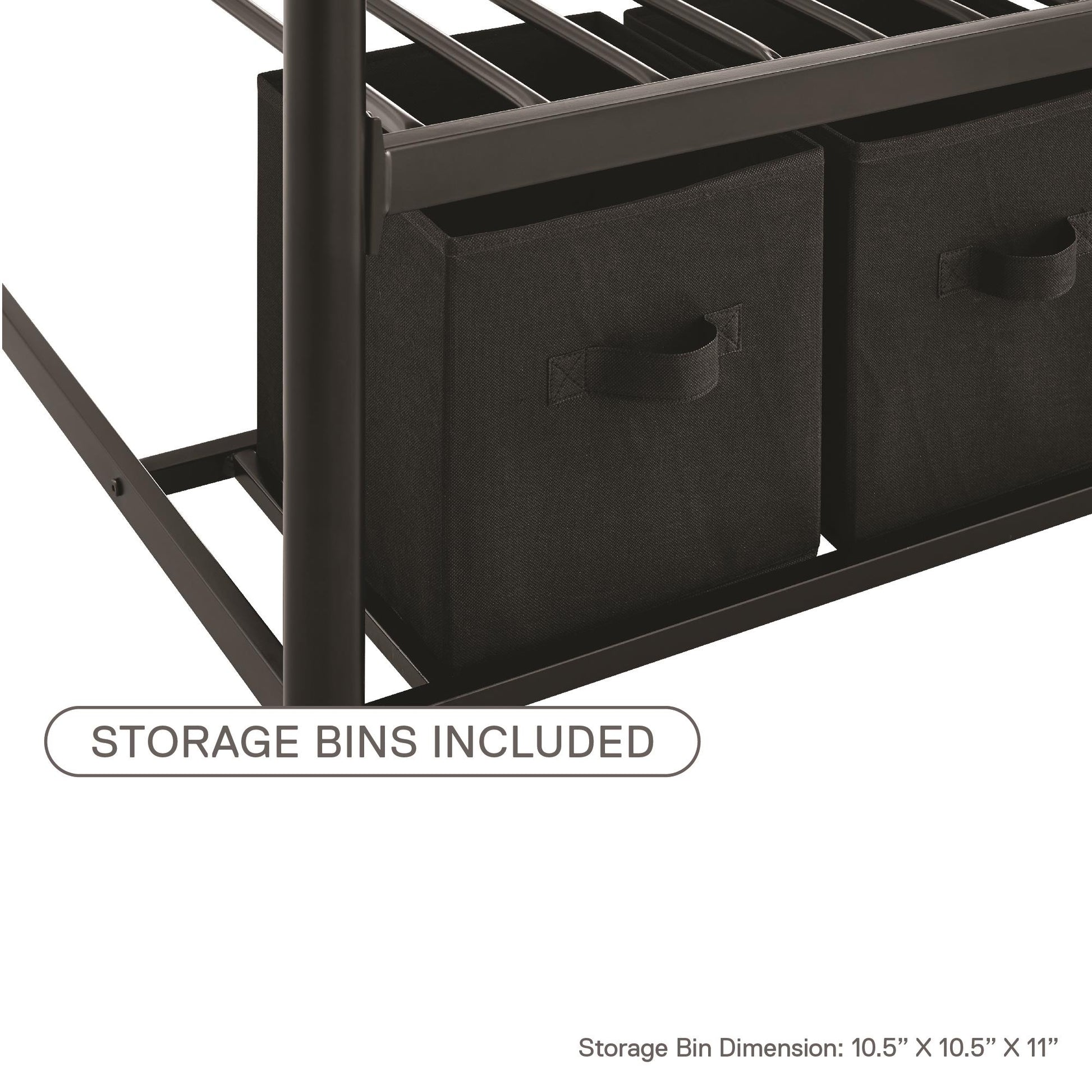 Mainstays Twin over Twin Metal Bunk Bed with Storage Bins, Black - Black - Twin-Over-Twin