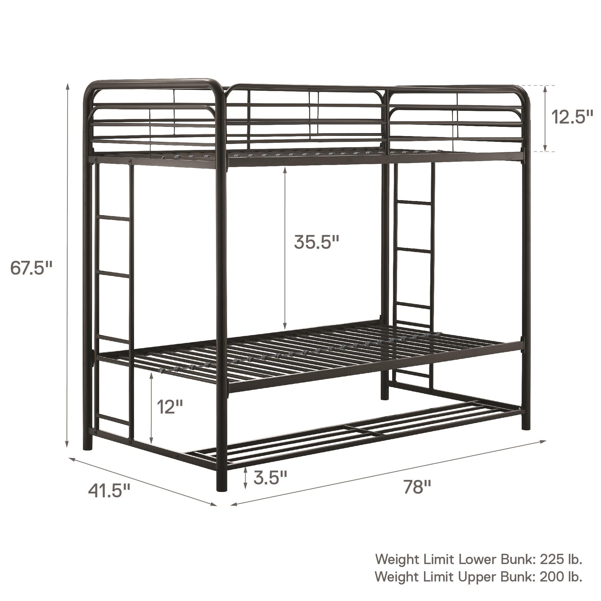 Mainstays Twin over Twin Metal Bunk Bed with Storage Bins, Black - Black - Twin-Over-Twin