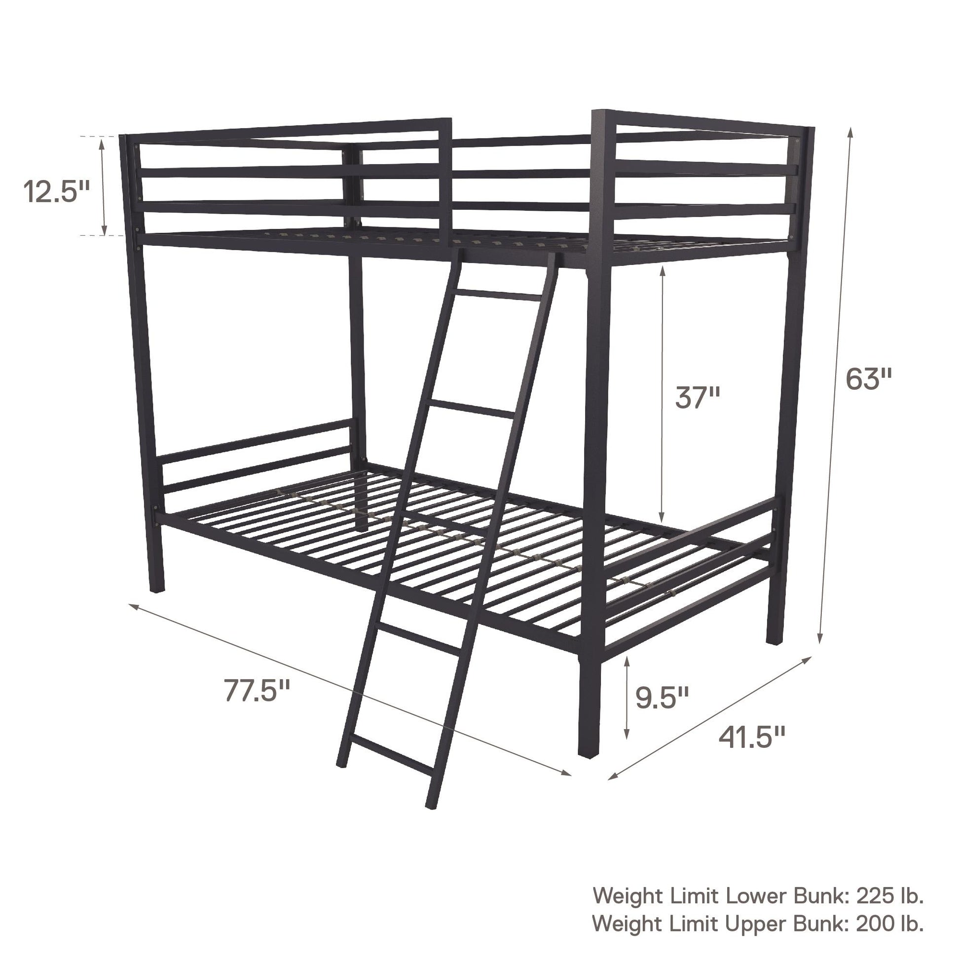 Maxwell Twin-Over-Twin Metal Bunk Bed - Navy - Twin-Over-Twin
