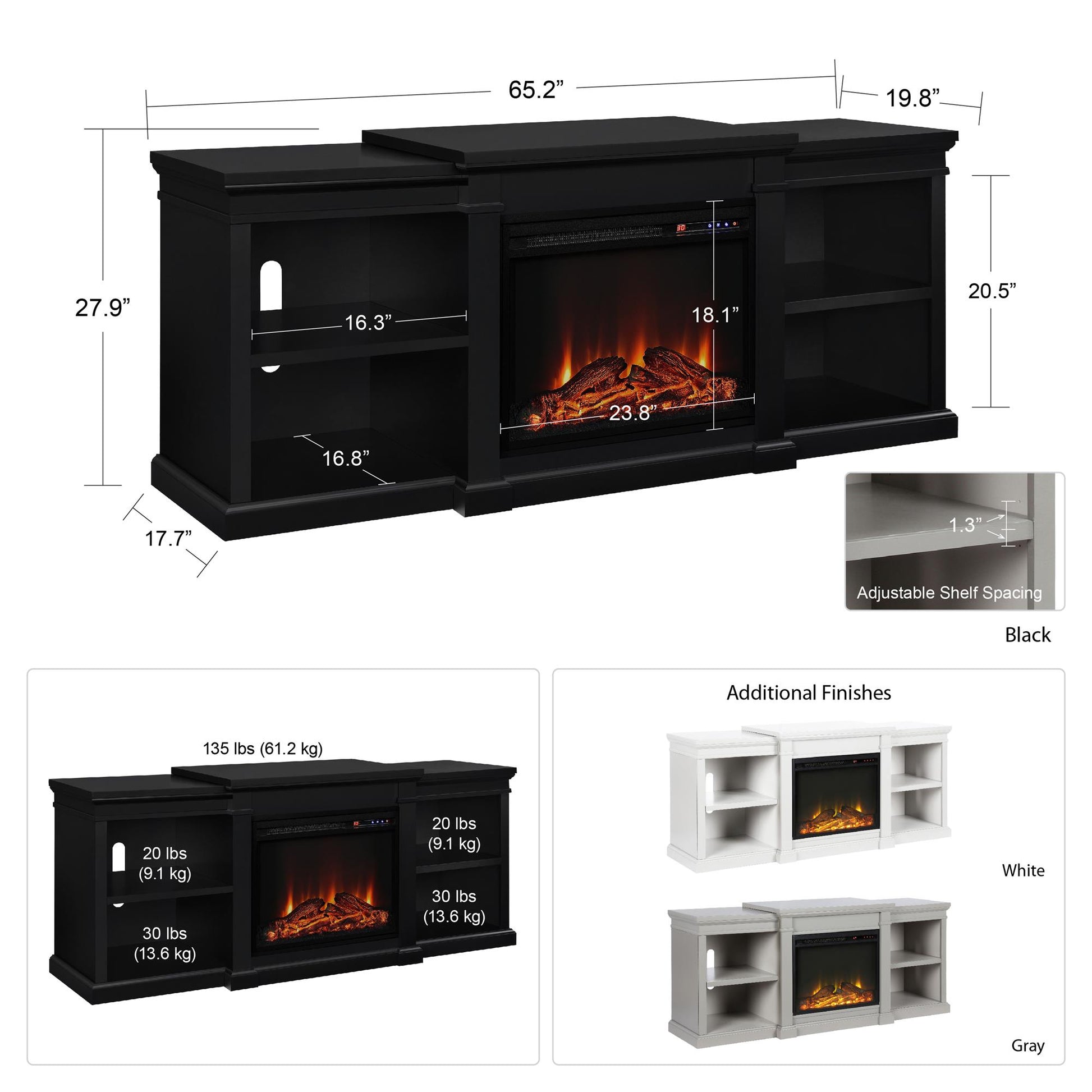 Manchester Electric Fireplace TV Stand for TVs up to 70 Inches - Gray