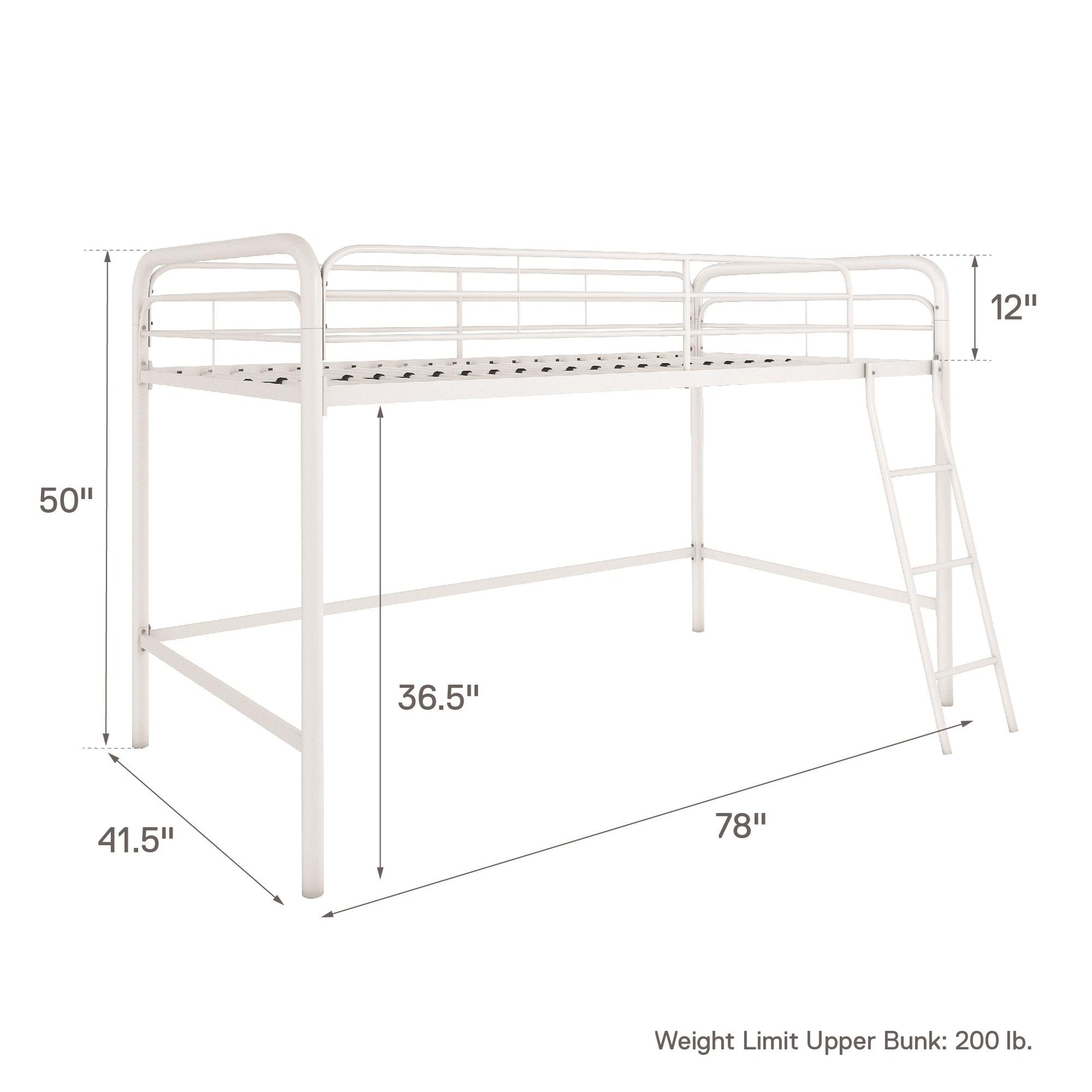 Jett Junior Loft Bed with Metal Frame and Built-In Ladder - White - Twin