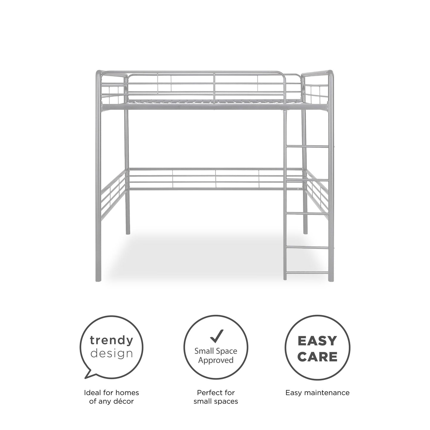 Tommy Full Metal Loft Bed with 59 Inches of Under Bed Storage - Silver - Full