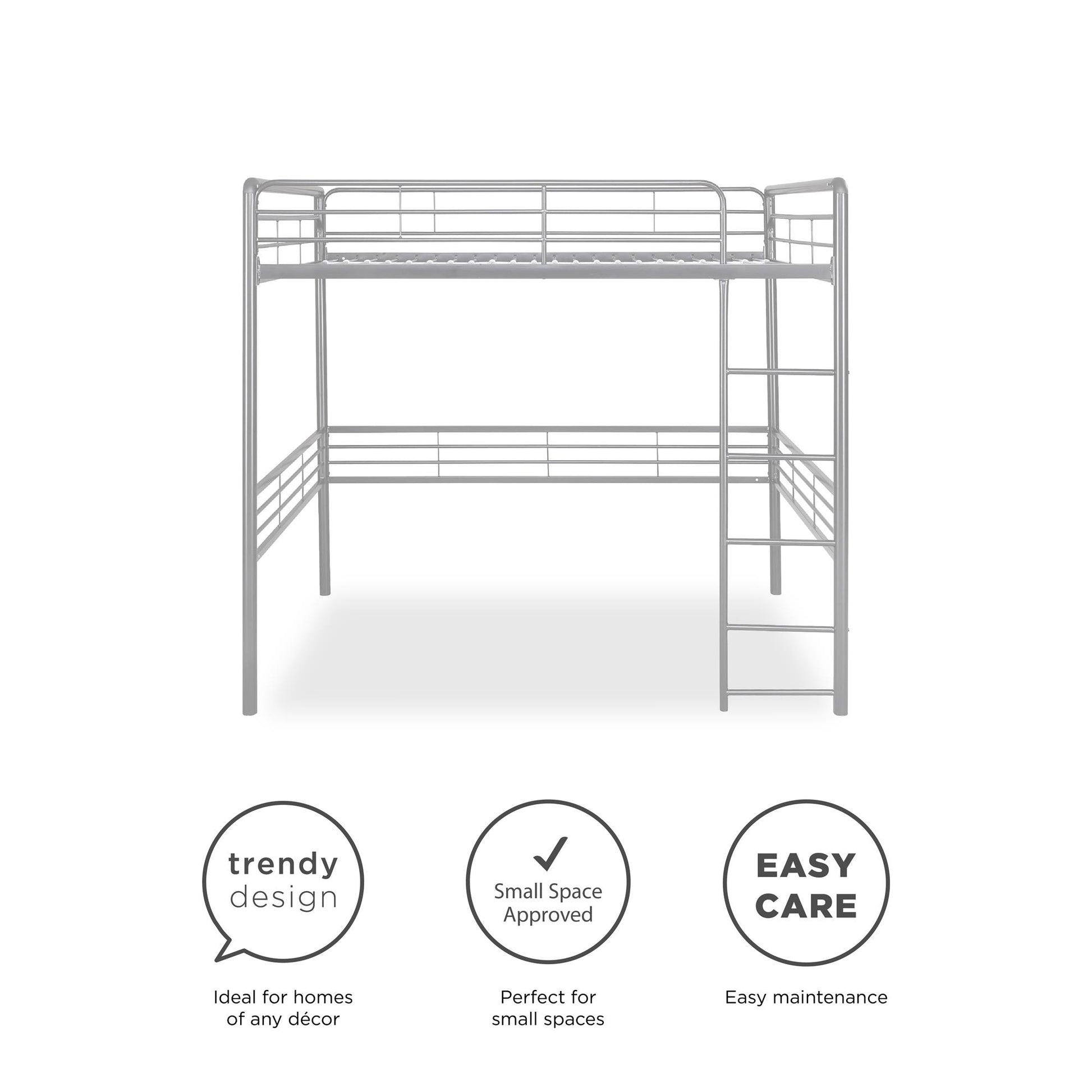 Tommy Full Metal Loft Bed with 59 Inches of Under Bed Storage - Silver - Full