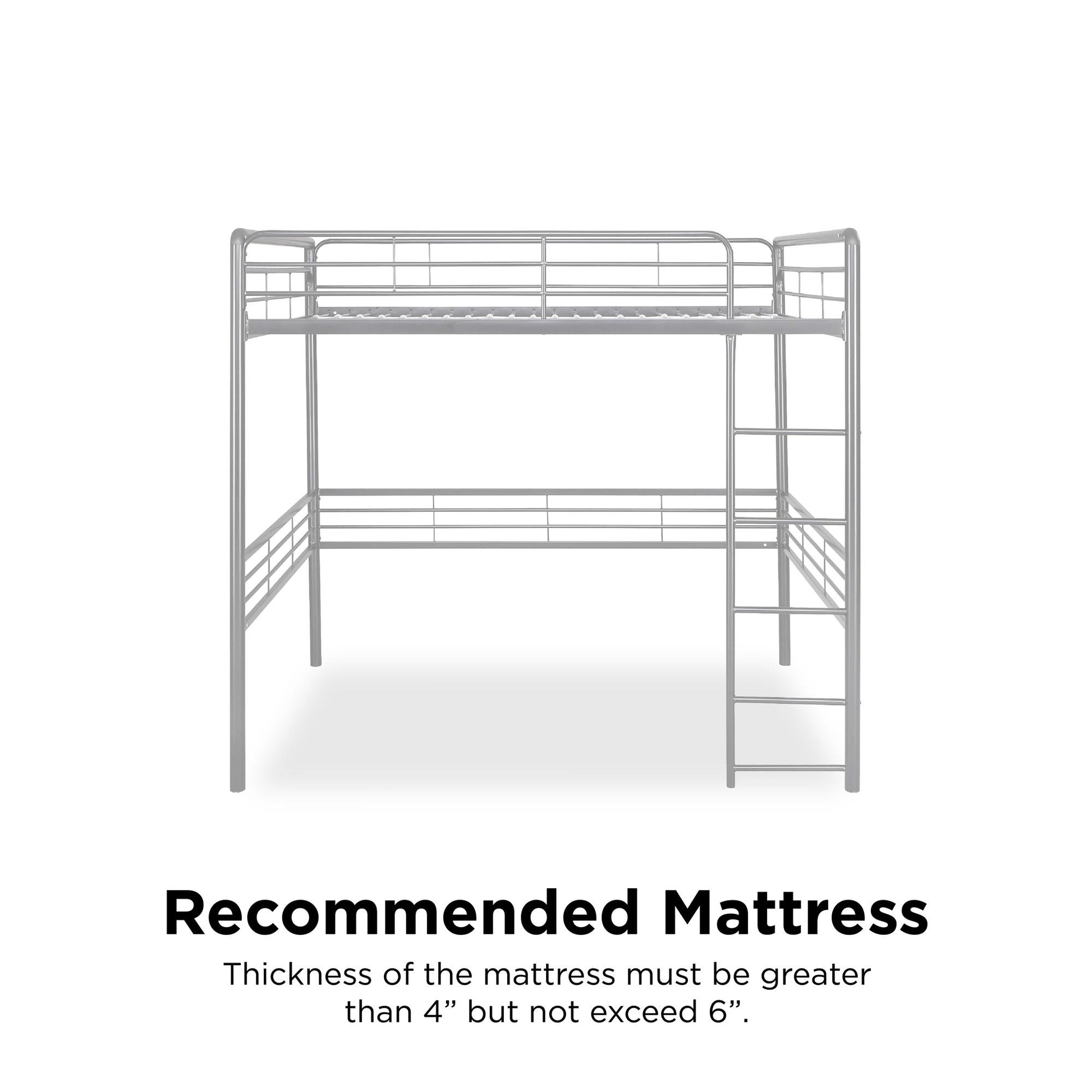 Tommy Full Metal Loft Bed with 59 Inches of Under Bed Storage - Silver - Full