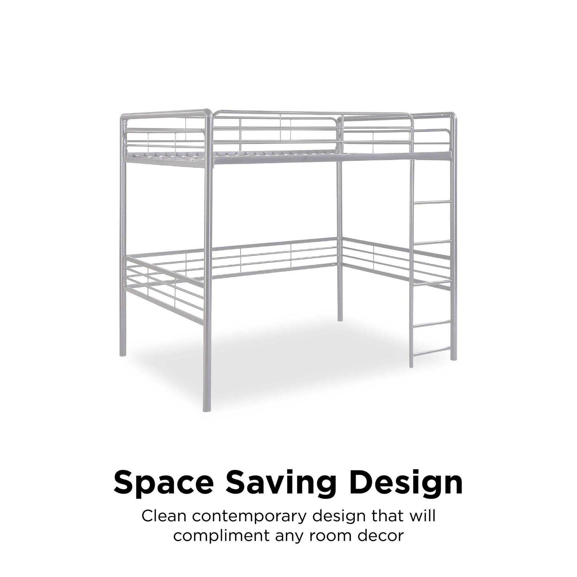 Tommy Full Metal Loft Bed with 59 Inches of Under Bed Storage - Silver - Full