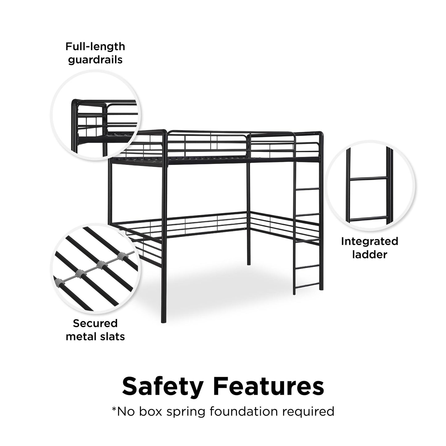 Tommy Full Metal Loft Bed with 59 Inches of Under Bed Storage - Black - Full