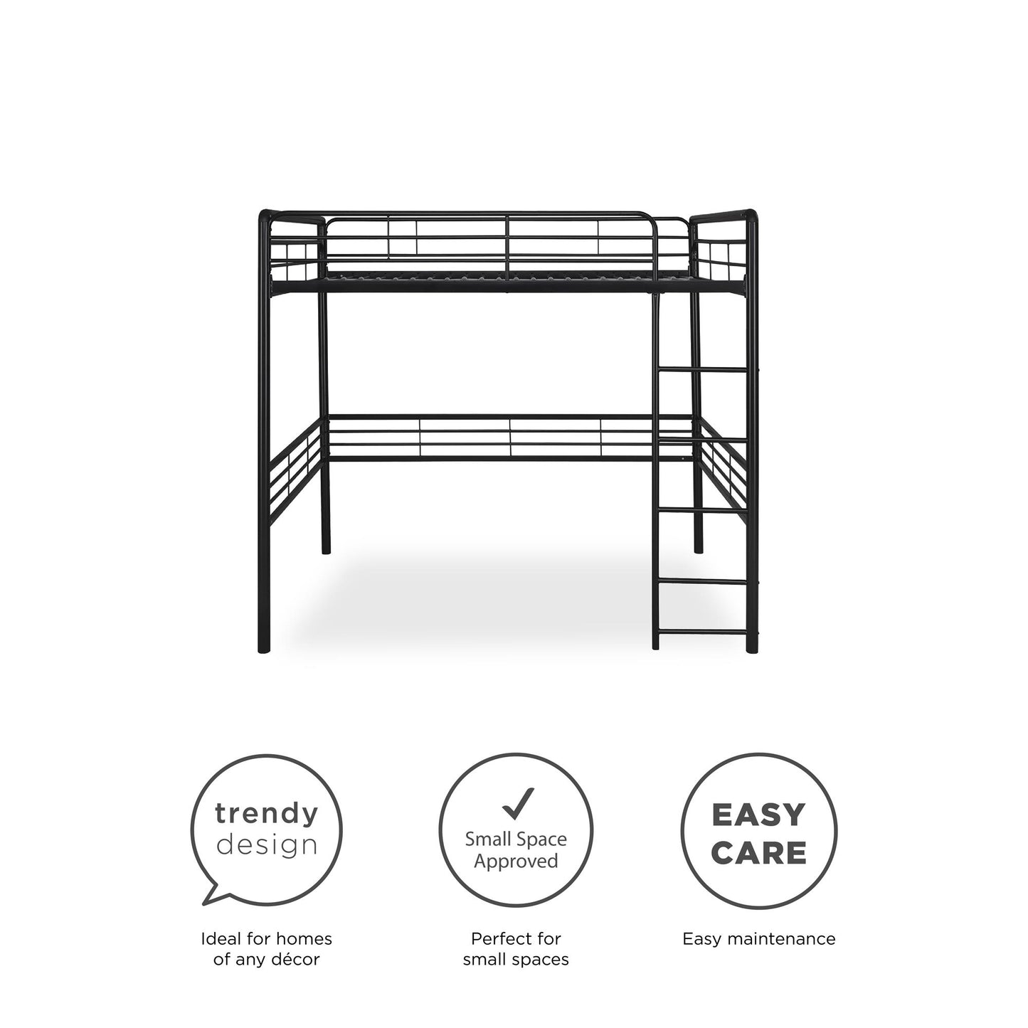 Tommy Full Metal Loft Bed with 59 Inches of Under Bed Storage - Black - Full