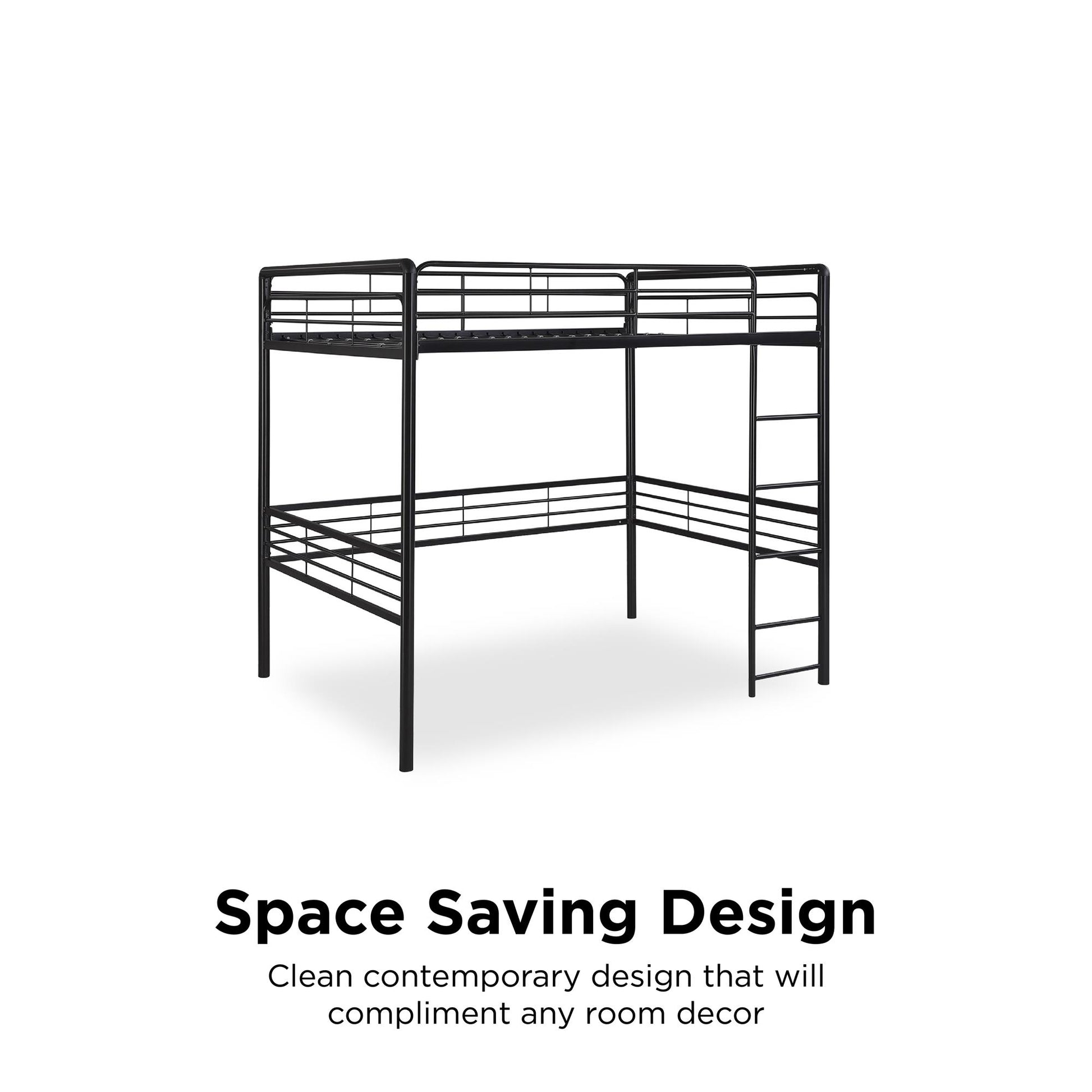 Tommy Full Metal Loft Bed with 59 Inches of Under Bed Storage - Black - Full