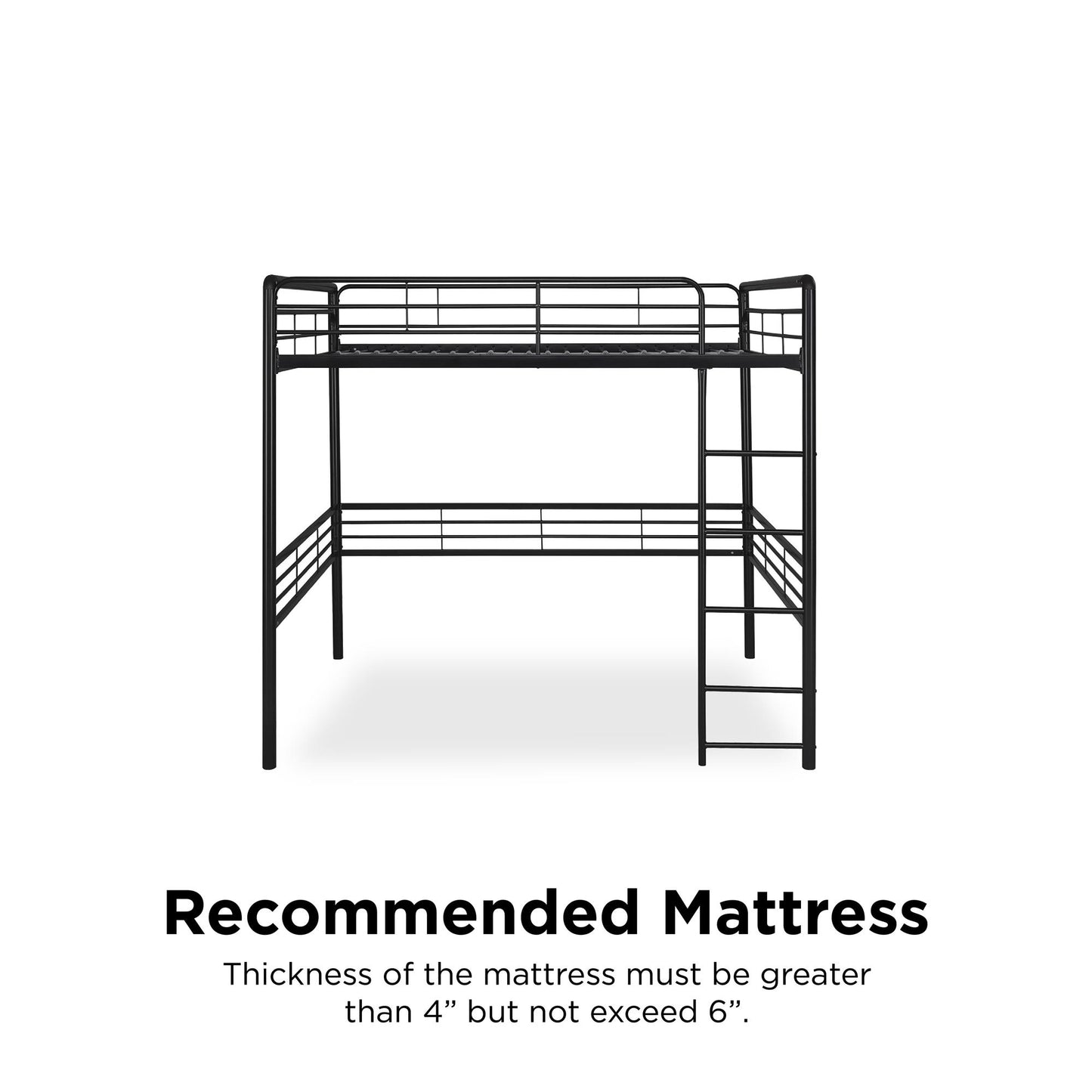 Tommy Full Metal Loft Bed with 59 Inches of Under Bed Storage - Black - Full