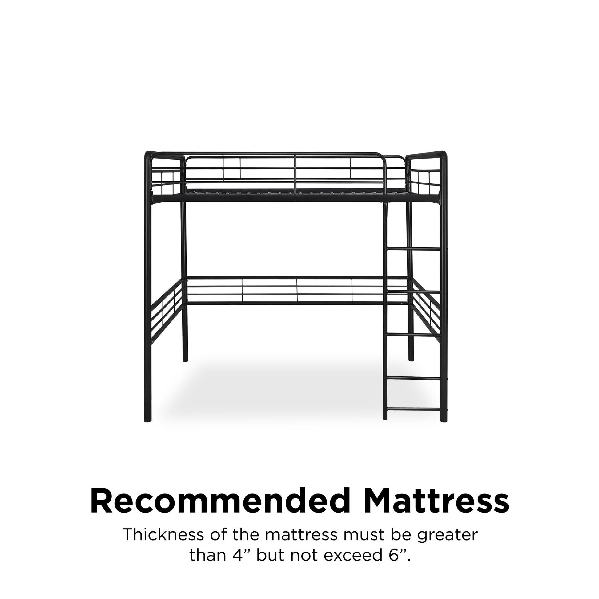 Tommy Full Metal Loft Bed with 59 Inches of Under Bed Storage - Black - Full