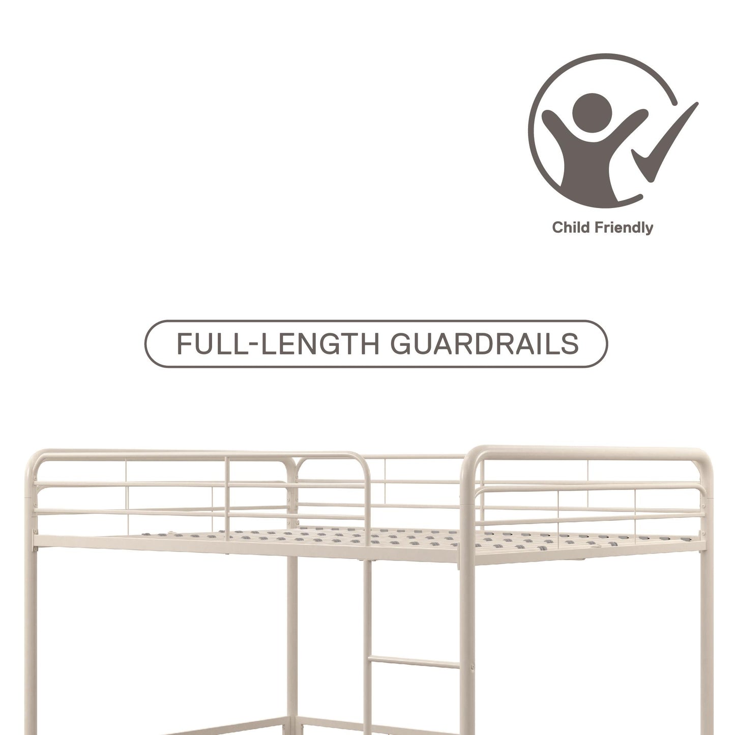 Tommy Full Metal Loft Bed with 59 Inches of Under Bed Storage - White - Full