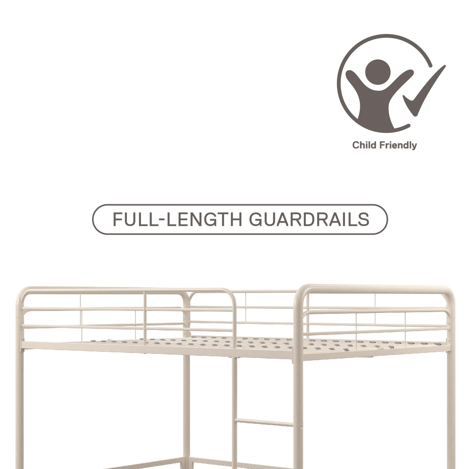 Tommy Full Metal Loft Bed with 59 Inches of Under Bed Storage - White - Full