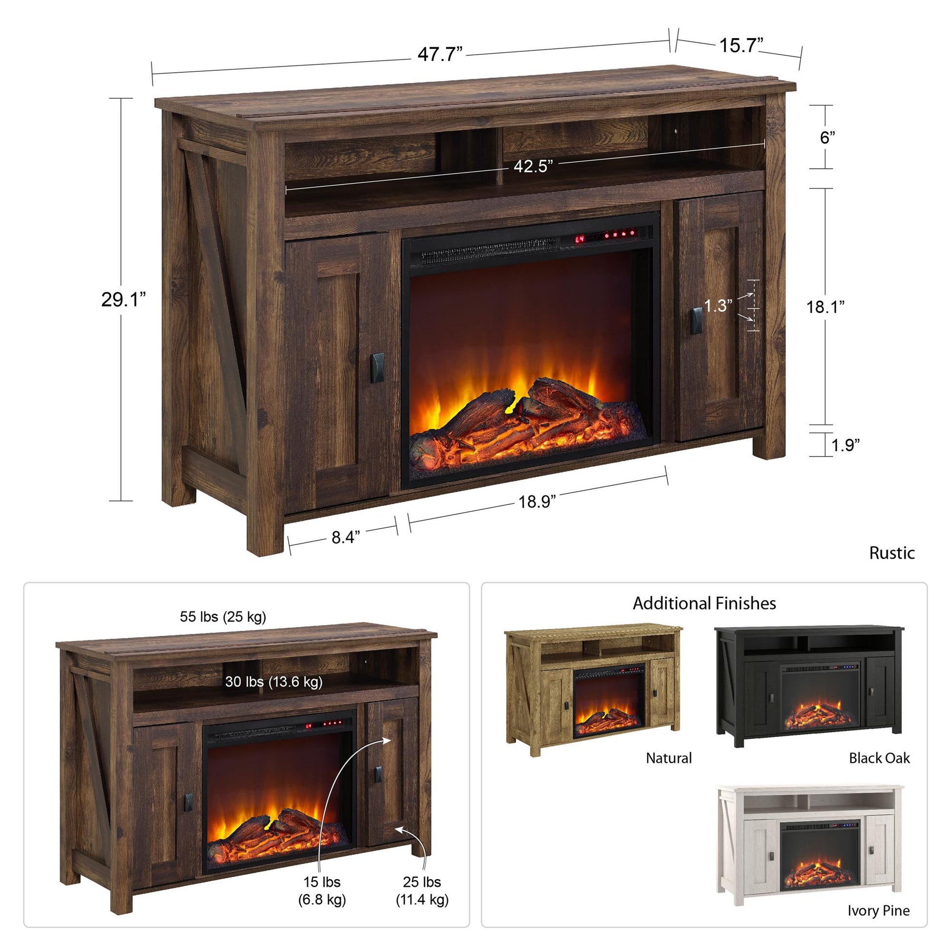 Farmington Electric Fireplace TV Console for TVs up to 50 Inch - Rustic